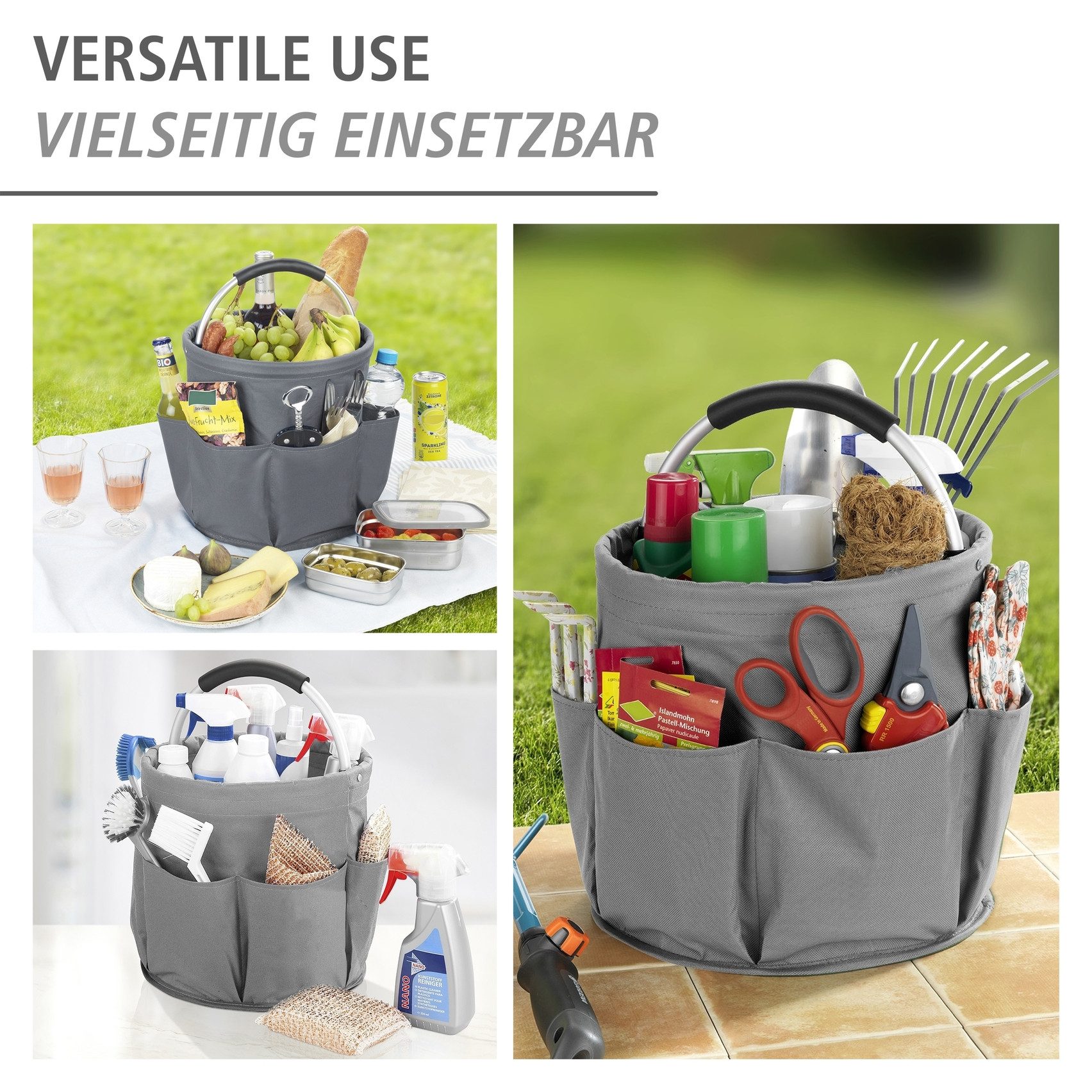 Maximex Organizer Universal-Reinigungs-Caddy (1 St), mit 6 Außentaschen für Gartenwerkzeug, großes Hauptfach, faltbar, 16 l