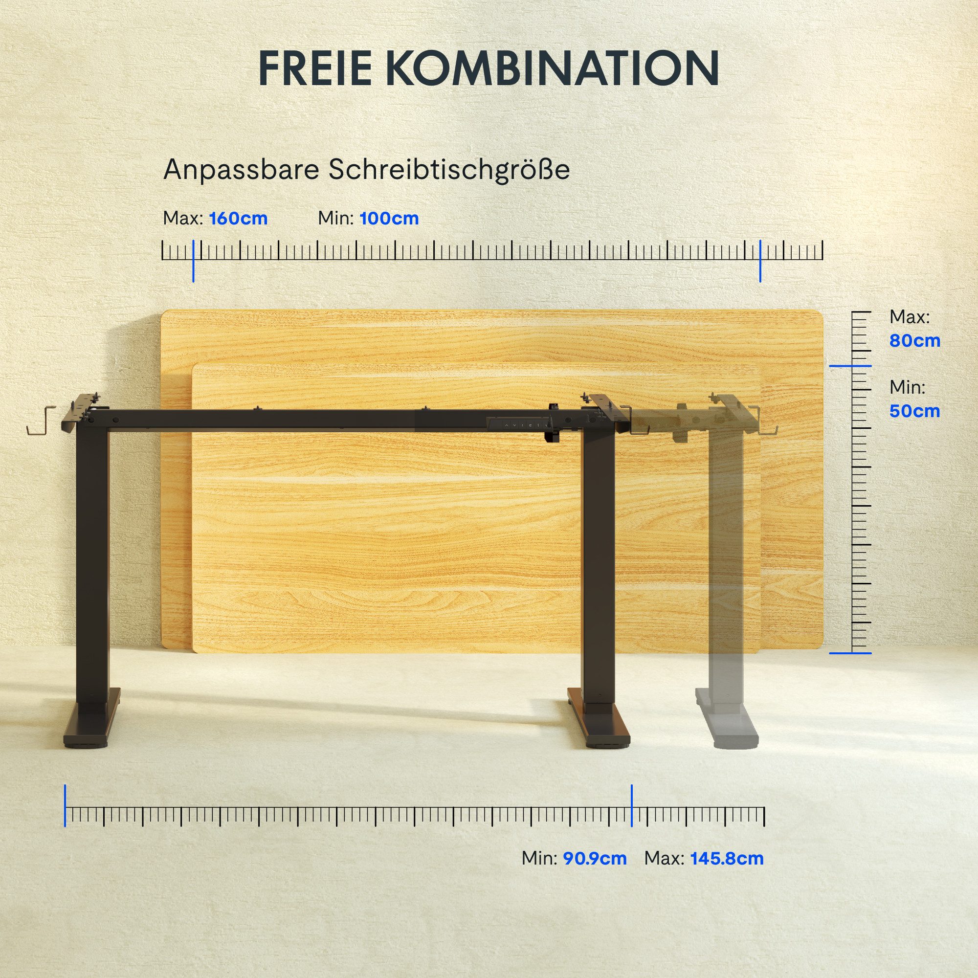 FLEXISPOT Schreibtisch Elektrisch höhenverstellbares Tischgestell, Schwarz/Weiß/Grau/Mousse (1-St., 4 Höhen-Speicherplätze, Anti-Kollisionssystem), Einfache Bedienung, Mit Haken, Max. Load: 80KG