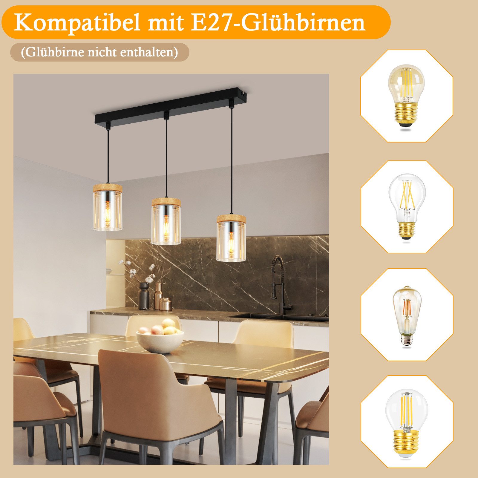 Nettlife Pendelleuchte Esstisch 1/3 Flammig Vintage günstig online kaufen