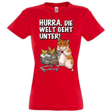 Youth Designz T-Shirt Hurra Die Welt Geht Unter Damen Shirt mit lustigem Hamster Front Aufdruck