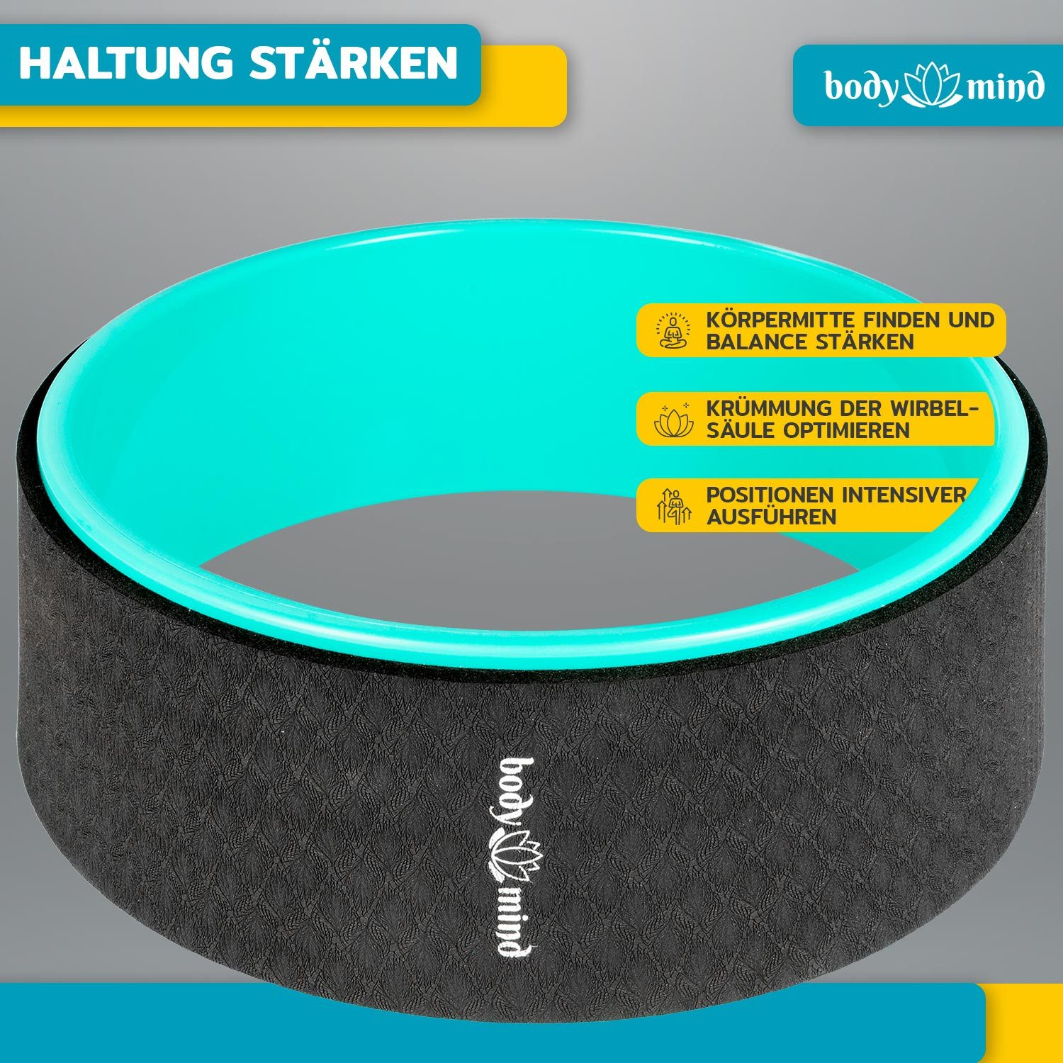 Body & Mind Yoga-Rad Yoga Rad Dharma Wheel – Fitness & Stretching Rolle für Yoga Übungen (Fitness Yoga-Rolle), für Asanas, Dehnung & Rücken-Streckung