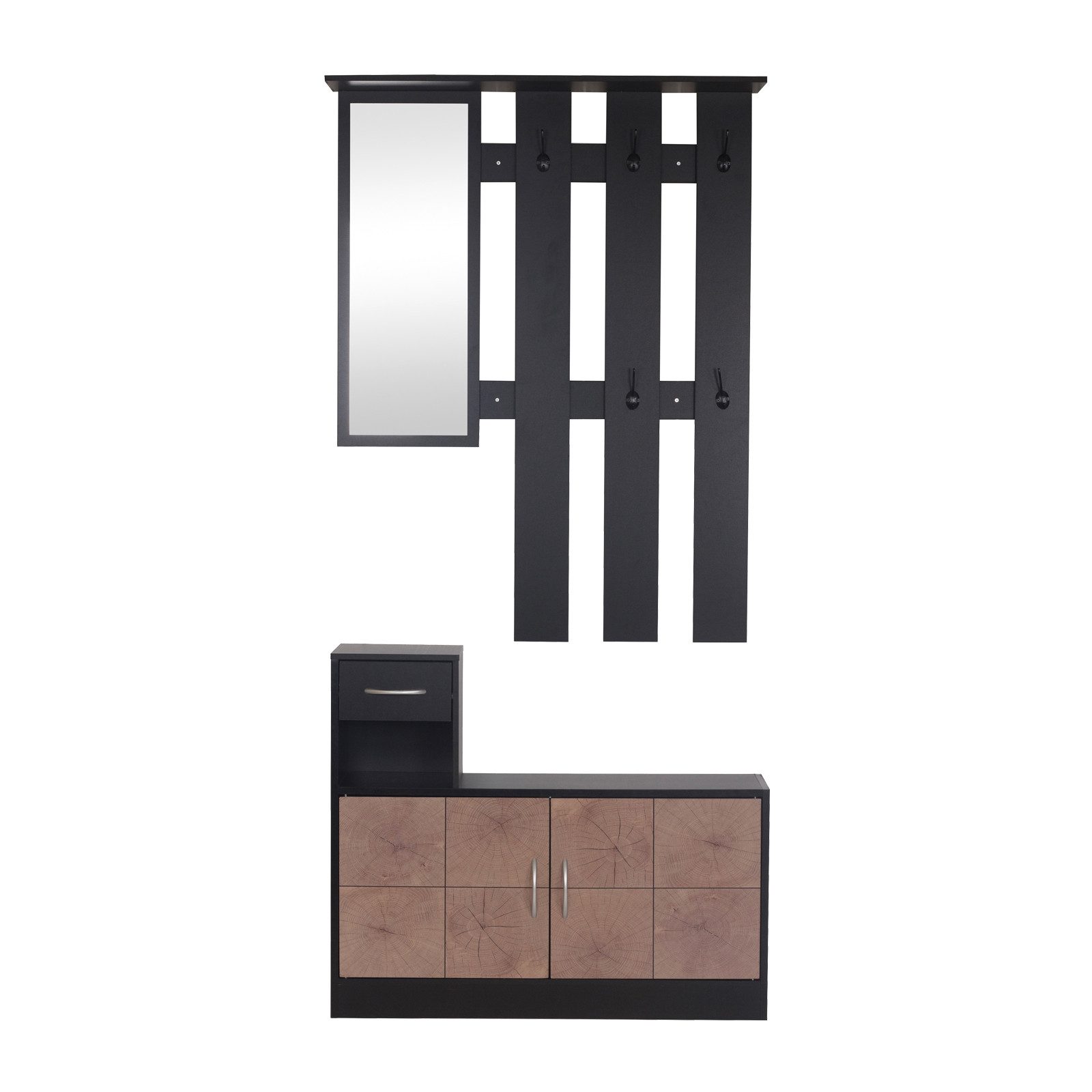 HTI-Living Garderobe Garderobenpaneel mit Spiegel und Schuhschrank Dana Schwarz-Baumscheibe (Set, 2 St)
