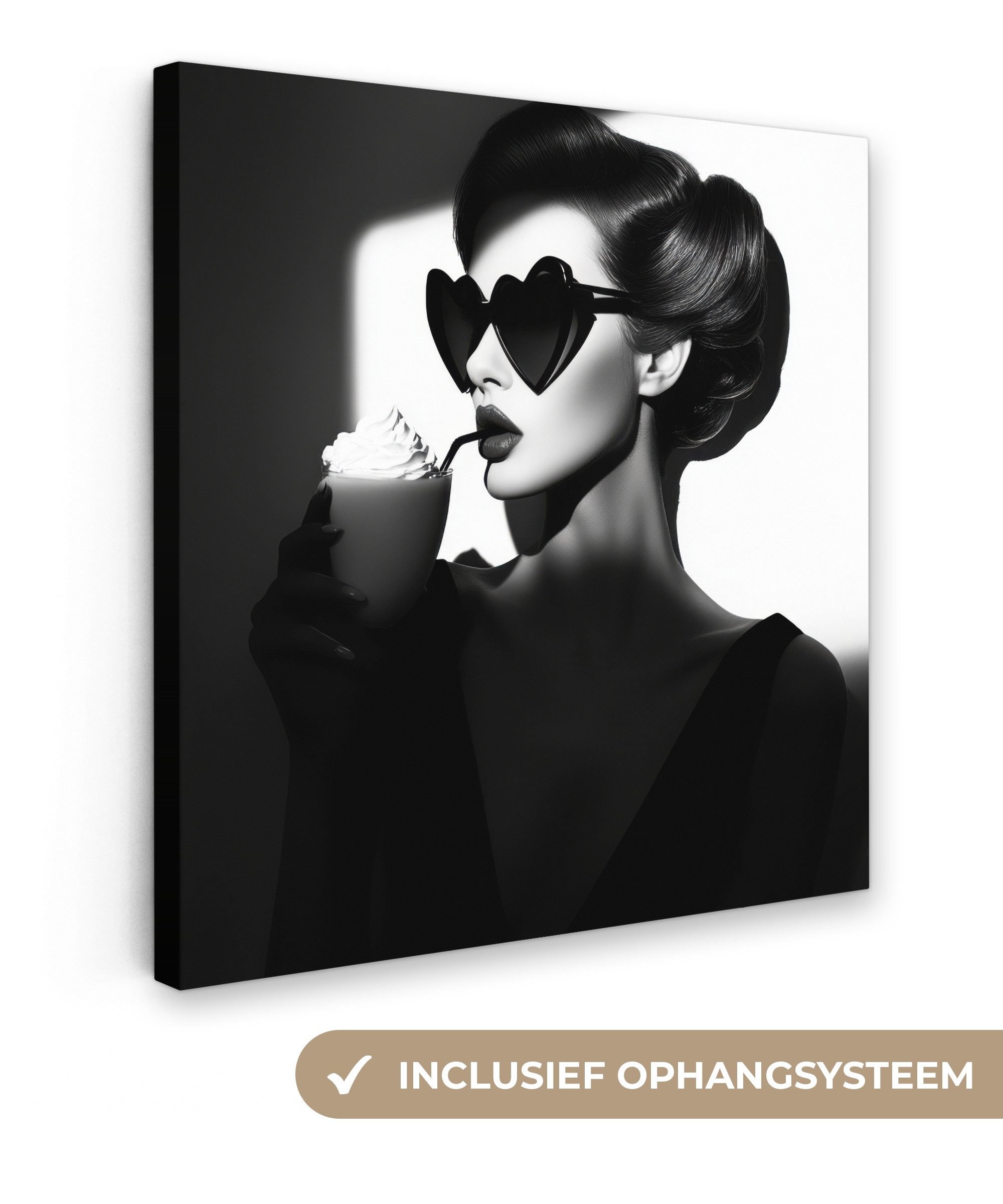 OneMillionCanvasses® Leinwandbild Frau - Schwarz - Herz, Fotodruck (1 St), Wandbild, Deko Schlafzimmer Wohnzimmer Flur 20x20 cm
