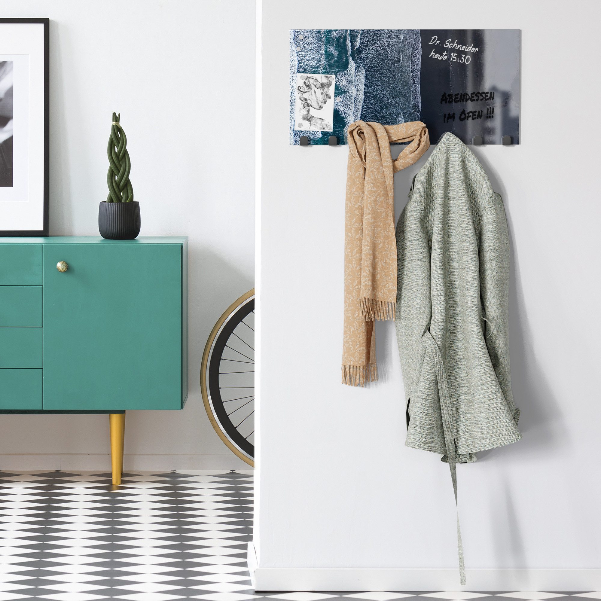 DEQORI Kleiderhaken 'Meereskontraste', Glas Garderobe Paneel magnetisch beschreibbar