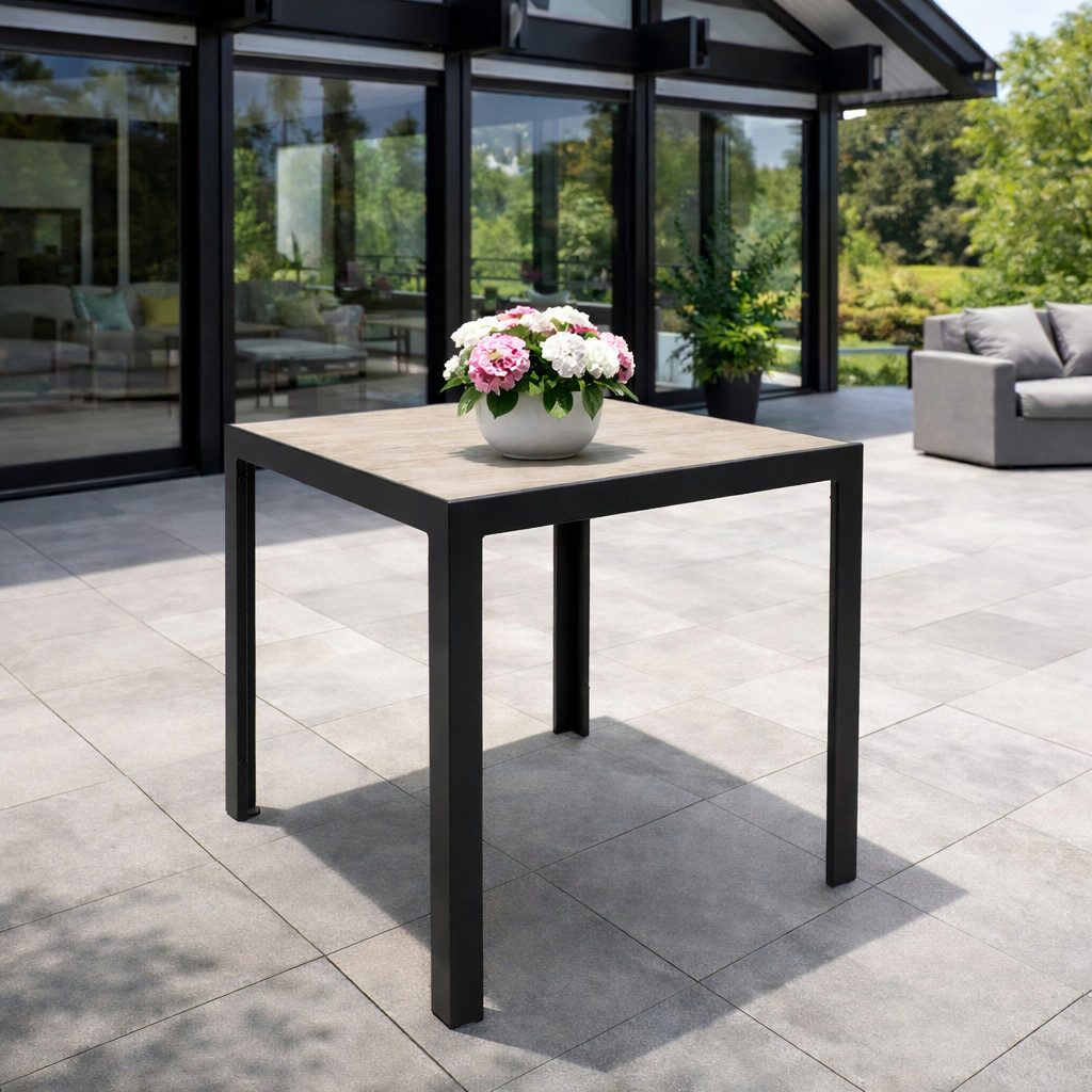 DEGAMO Gartentisch ROMA, 70x70cm, Aluminium anthrazit, Tischplatte Keramikoptik natur