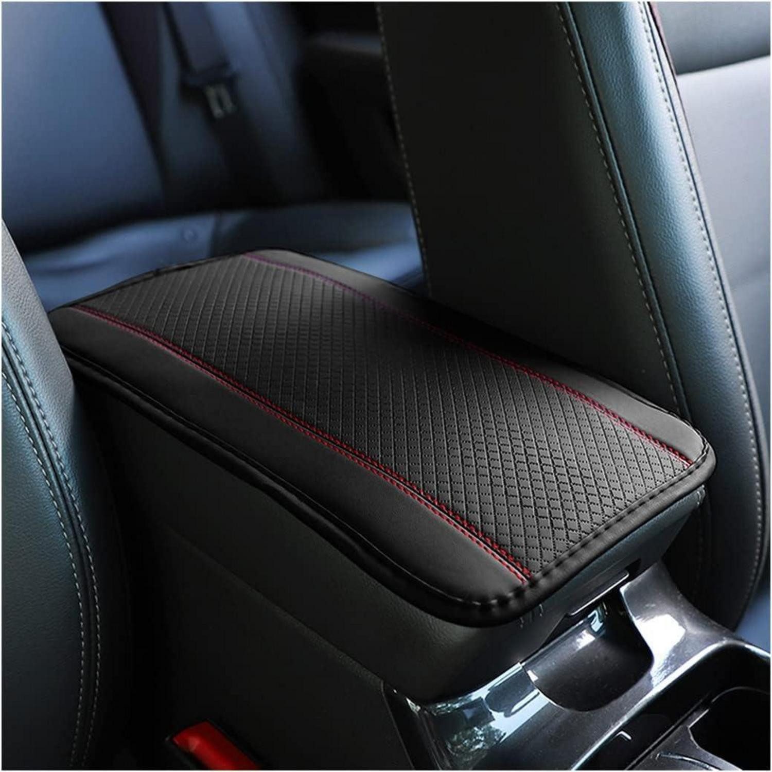 LuxusKollektion Armlehne Armlehnenkissen Leder Bezug Mittelkonsole Auto SUV Schwarzrot