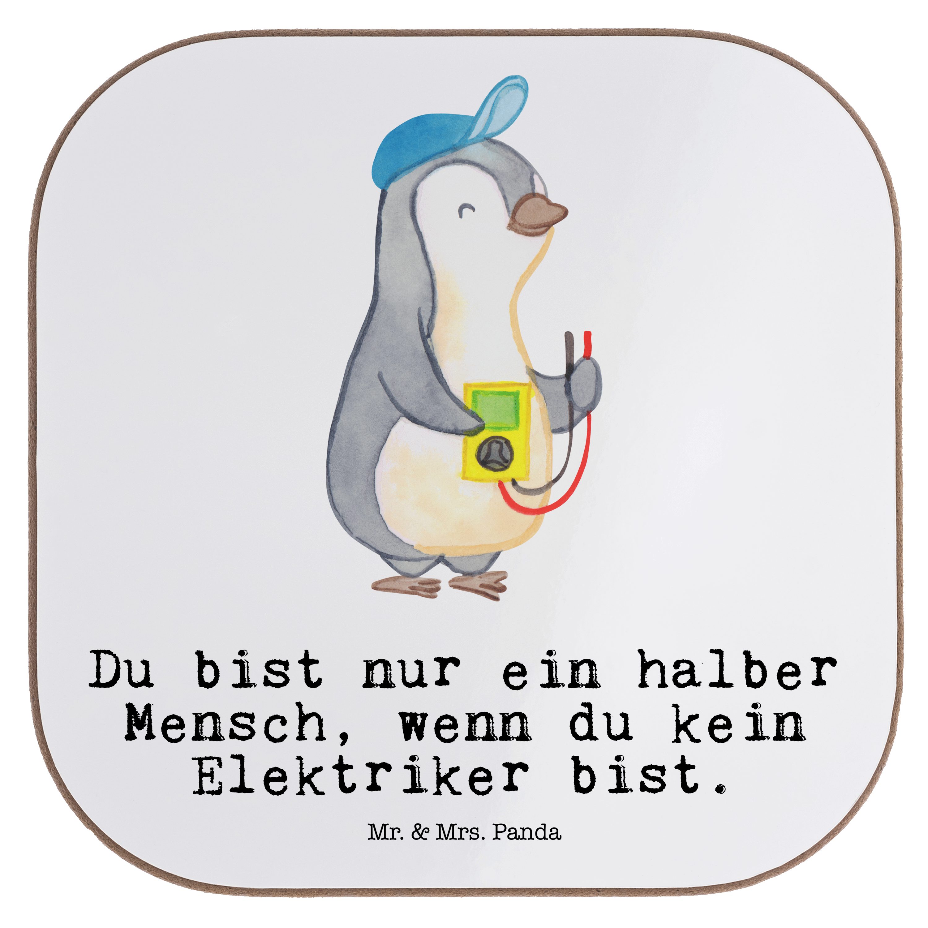 Mr. & Mrs. Panda Getränkeuntersetzer Elektriker mit Herz - Weiß - Geschenk, Elektromeister, Gesellenprüfun, 1-tlg.