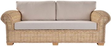 Krines Home Loungesofa Rattan-Sofa Chester 3-Sitzer Liegesofa Wintergarten Couch/ Polster