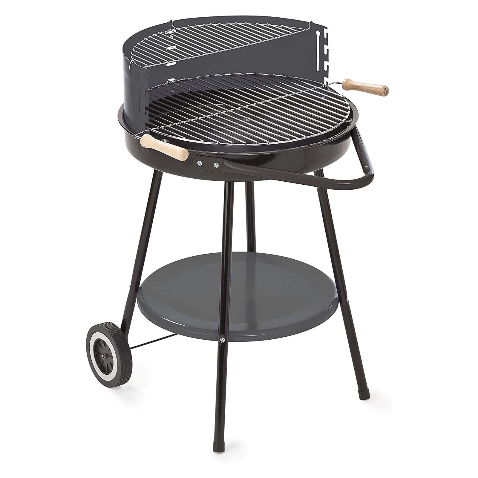 LANDMANN Holzkohlegrill GRILLCHEF Holzkohlegrillwagen Corso Standgrill BBQ Holzkohlegrill, Ø48,5 cm, höhenverstellbarer verchromter Grillrost, Mit Rollen für Transport, inkl. Ablagetisch & Windschutz, Feuerschale