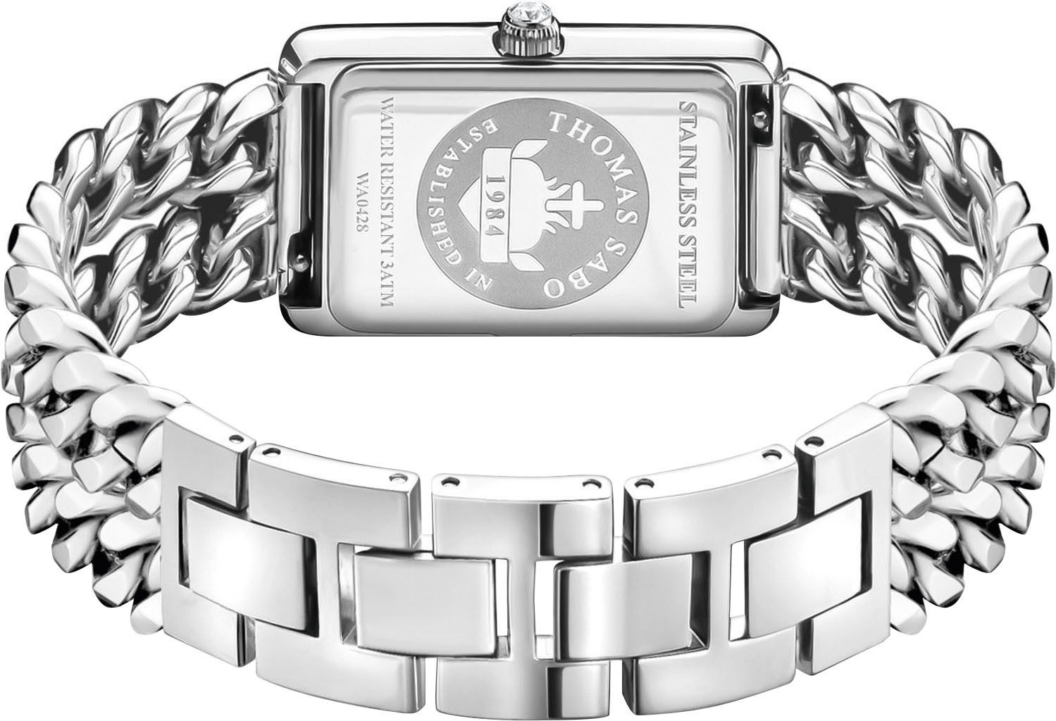 THOMAS SABO Quarzuhr Bold Elegance WA0428-201-201-22 mm, Armbanduhr, Damenuhr, Edelstahlarmband, analog, Tag, Zirkonia (synth)