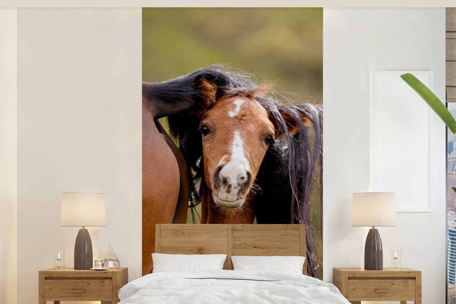 MuchoWow Fototapete Pferde - Natur - Braun, Matt, bedruckt, (2 St), Vliestapete für Wohnzimmer Schlafzimmer Küche, Fototapete | Fototapeten