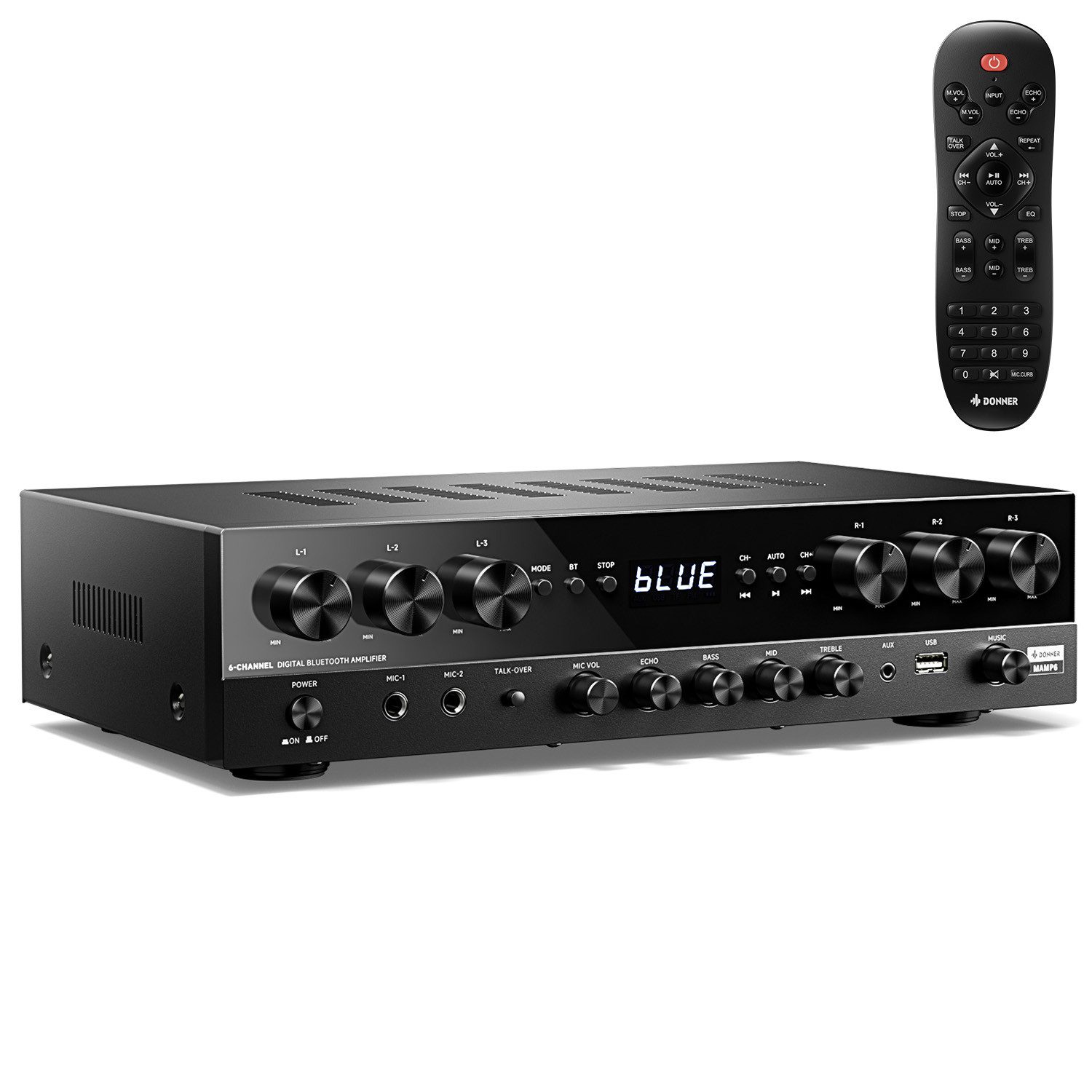 Donner Audioverstärker 2/4/6 Kanal Audio-Leistungsverstärker Stereoempfänger Verstärker (Anzahl Kanäle: 4, 440,00 W, 4 Kanäle, 2 Mikrofoneingänge, Bass, Höhen)