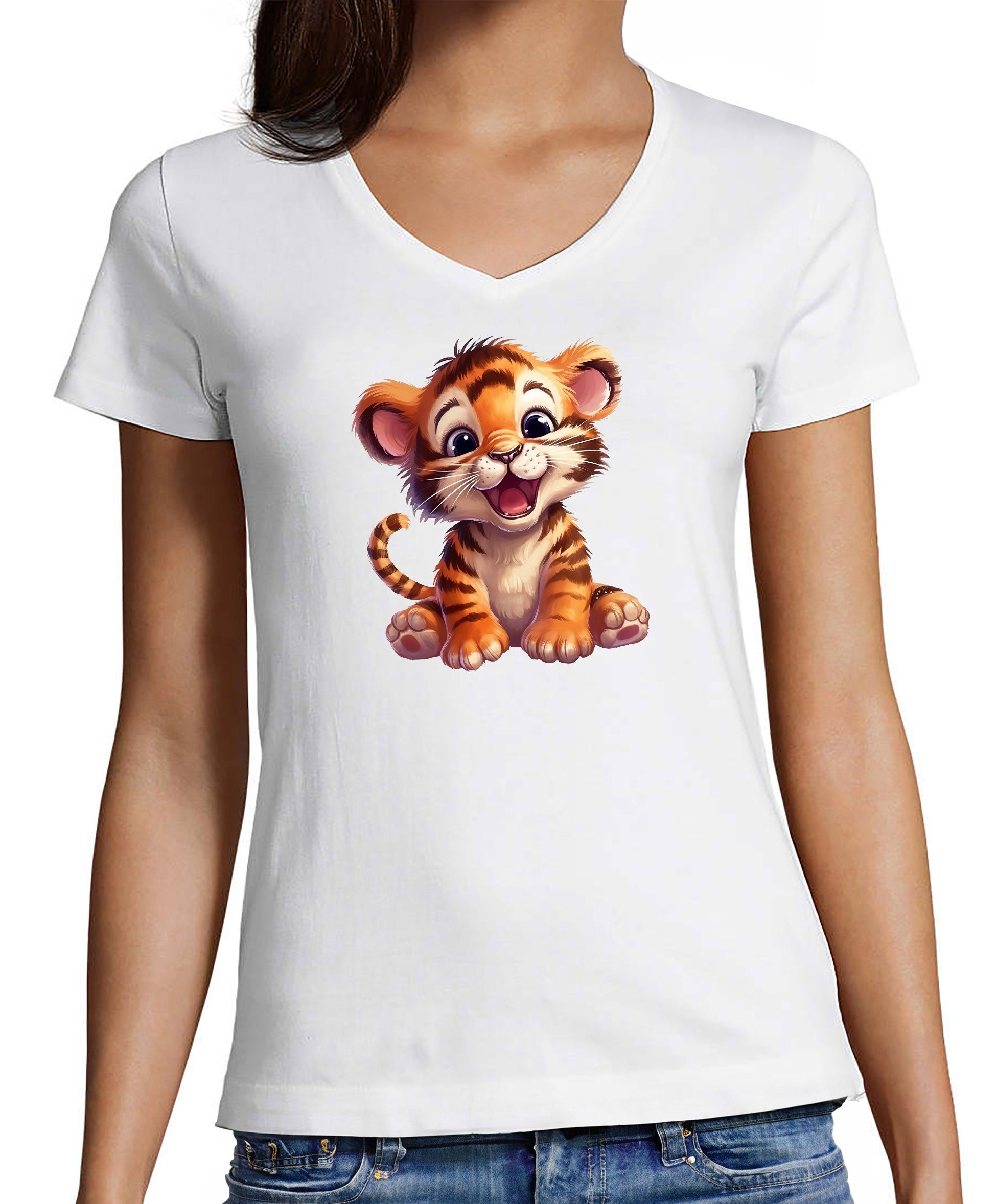 T-Shirt Damen Wildtier Print Shirt - Baby Tiger