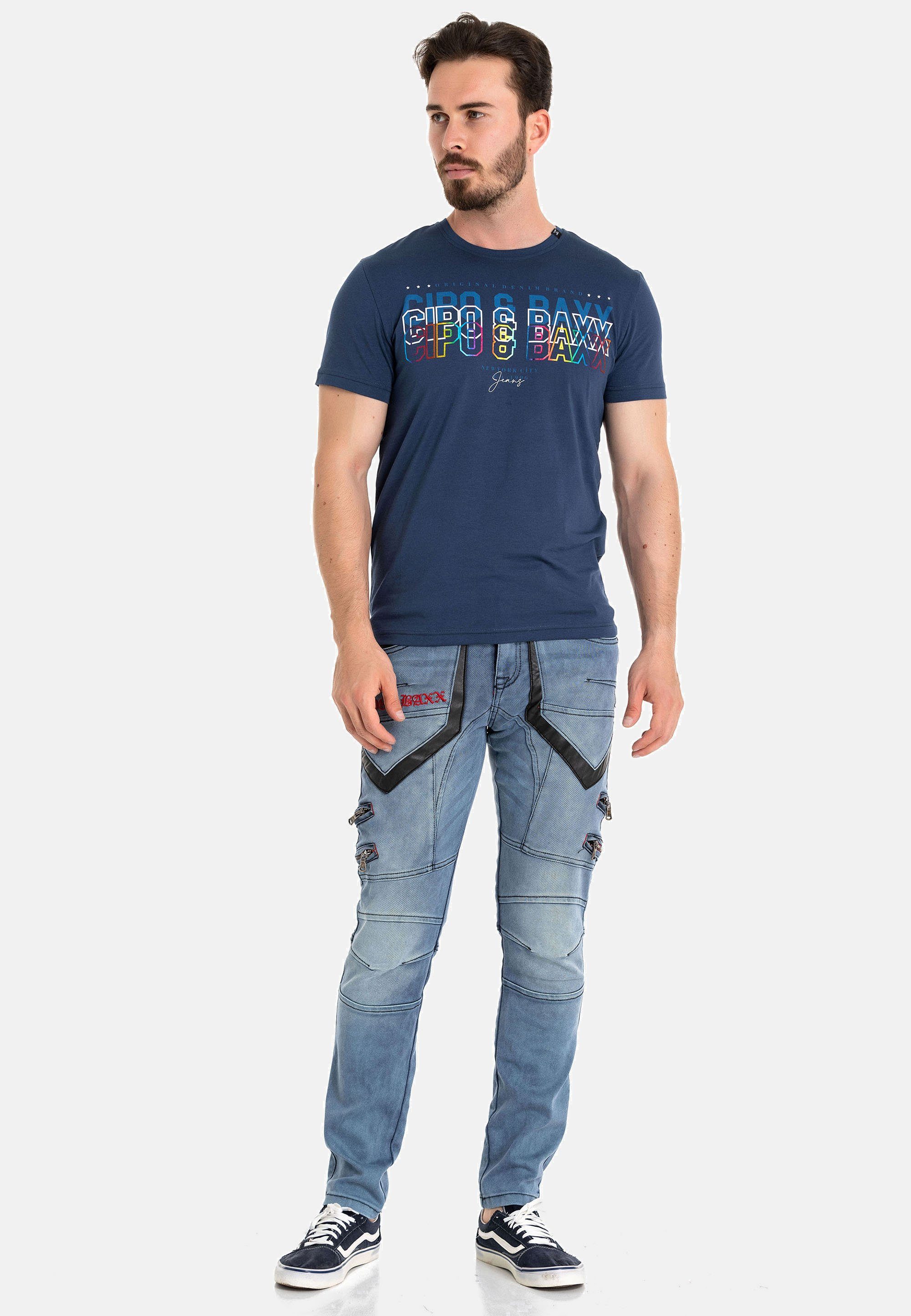 Cipo & Baxx T-Shirt CT717 mit trendigem Markenprint blau