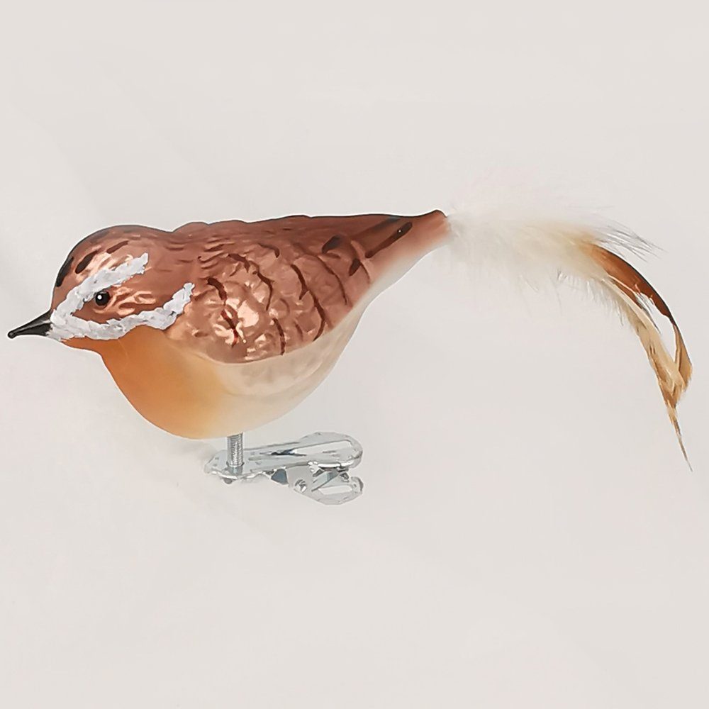 Schatzhauser Christbaumschmuck Braunkehlchen mit Naturfedern, (1-tlg), handbemalt 9cm Vogel mundgeblasen
