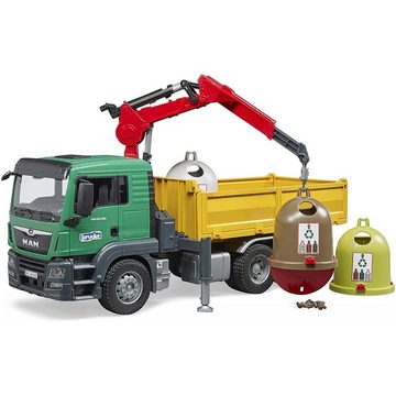 Bruder® Spielzeug-LKW Man TGS LKW, mit Ladekran und 3 Altglascontainern, Kinder Spielfahrzeug Truck mit Kran Glascontainer, Grün/Gelb/Rot