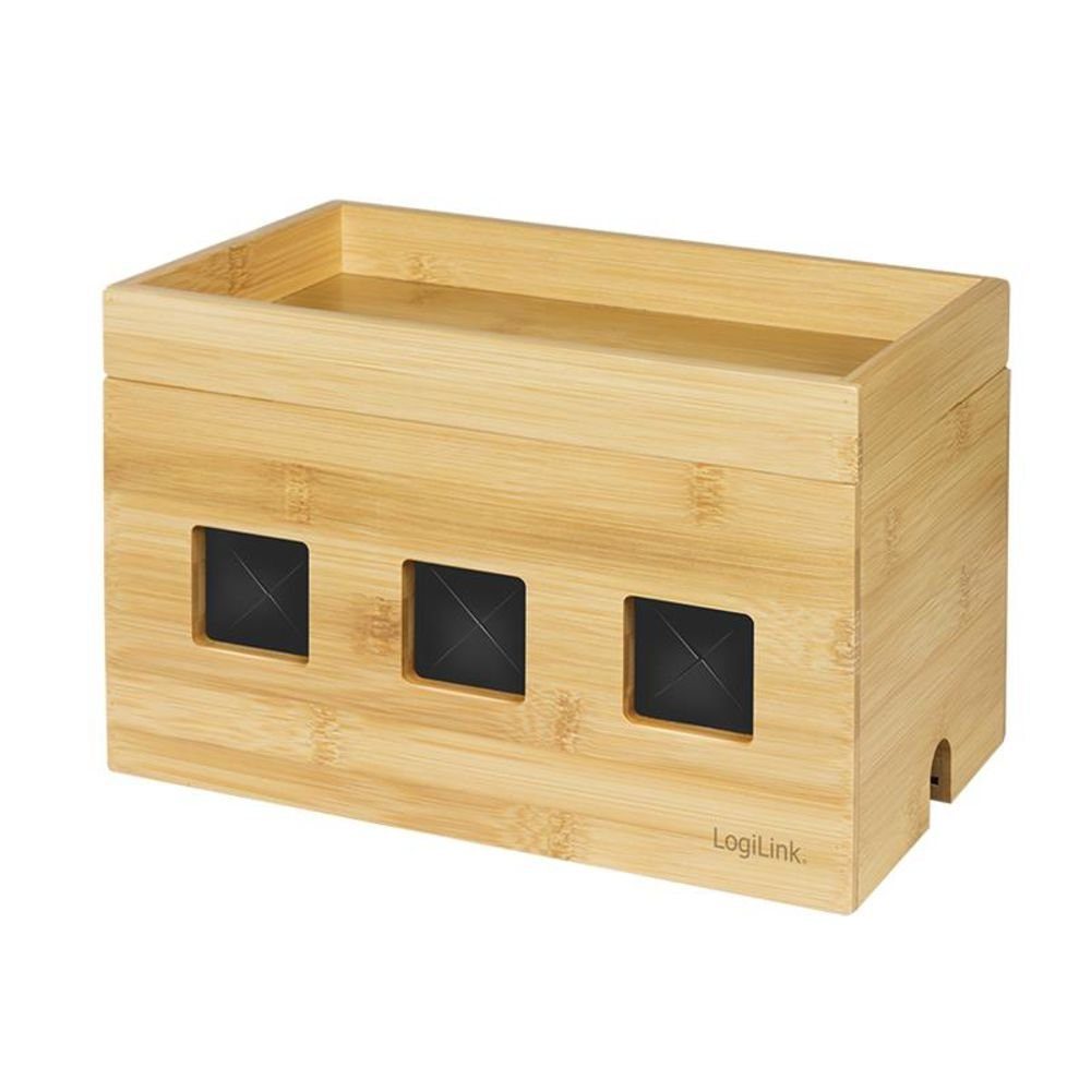 LogiLink Kabelbox KAB0076, 255 x 140 x 165 mm, aus Bambus, Holzbox, Kabelmanagement, Kabelordnung, für Kabel und Steckdosenleisten