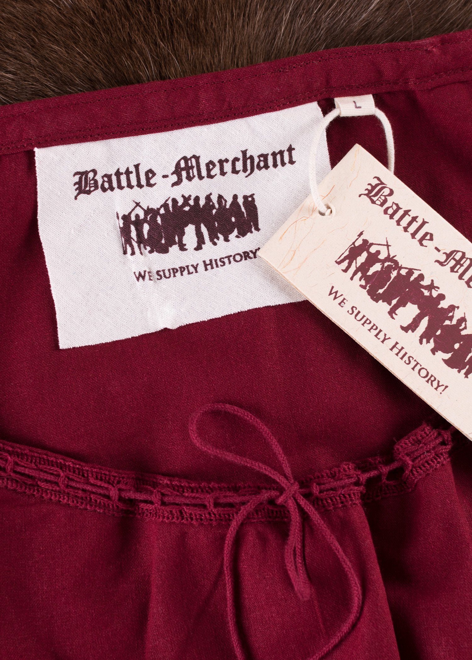 Battle Merchant Burgfräulein-Kostüm Mittelalter Kurzarm-Bluse Aren, weinrot S