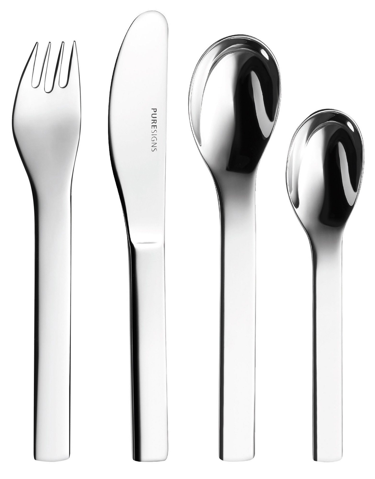 PURESIGNS Kinderbesteck ONE mini (4-tlg), 1 Personen, Edelstahl 18/10, Plastikfreier Essgenuss für die Kleinen