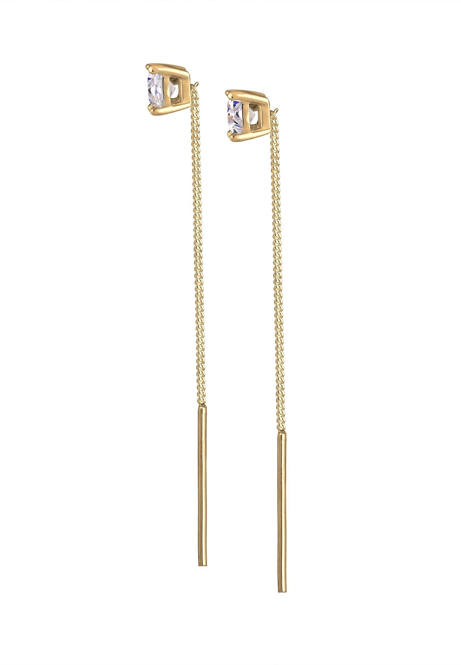 Elli Zirkonia Durchziehen Silber Ohrhänger Gold mit Quadrat Paar 925