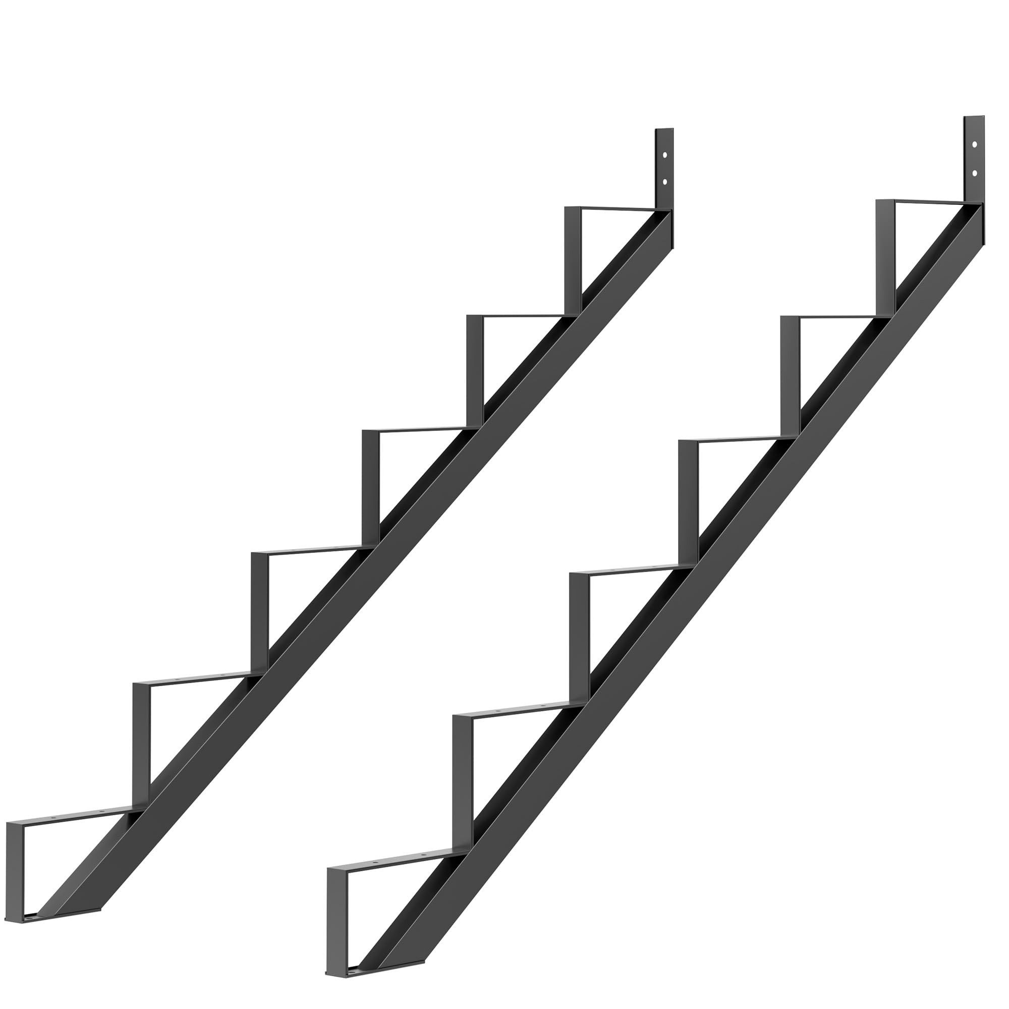 GarveeMore Treppenstufe Stufenrahmen aus Stahl, 5/6/7 Stufen, BxT: 4x155 cm, für Außentreppe, Raumspartreppe, (Set, 2-tlg), 12 Gauge, rostbeständig, für Garten, Baustelle, Werkstatt, Schwarz