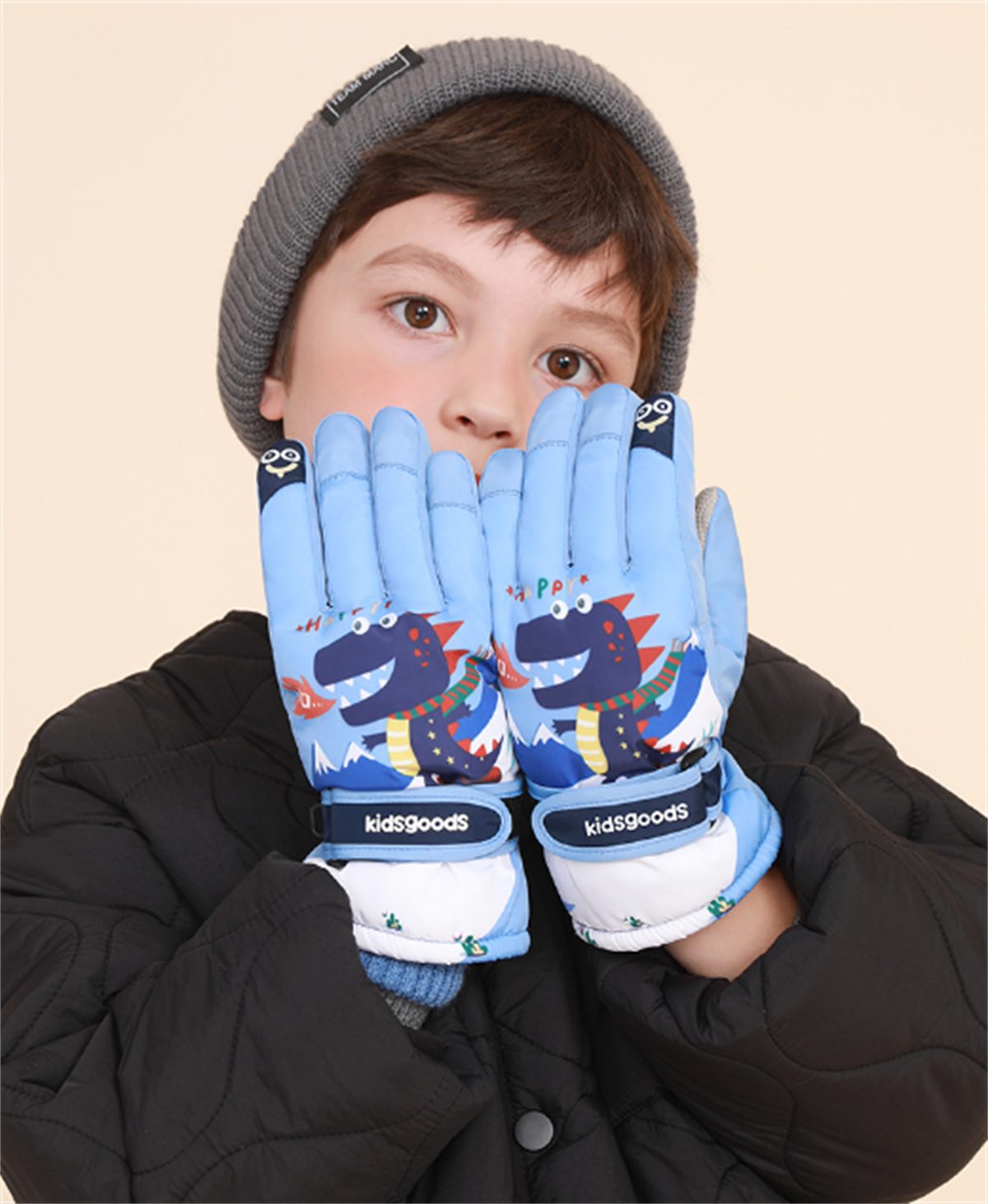 Kinderhandschuhe Reithandschuhe mit rutschfeste, Dinosauriermuster selected hellblau warme carefully Wasserdichte