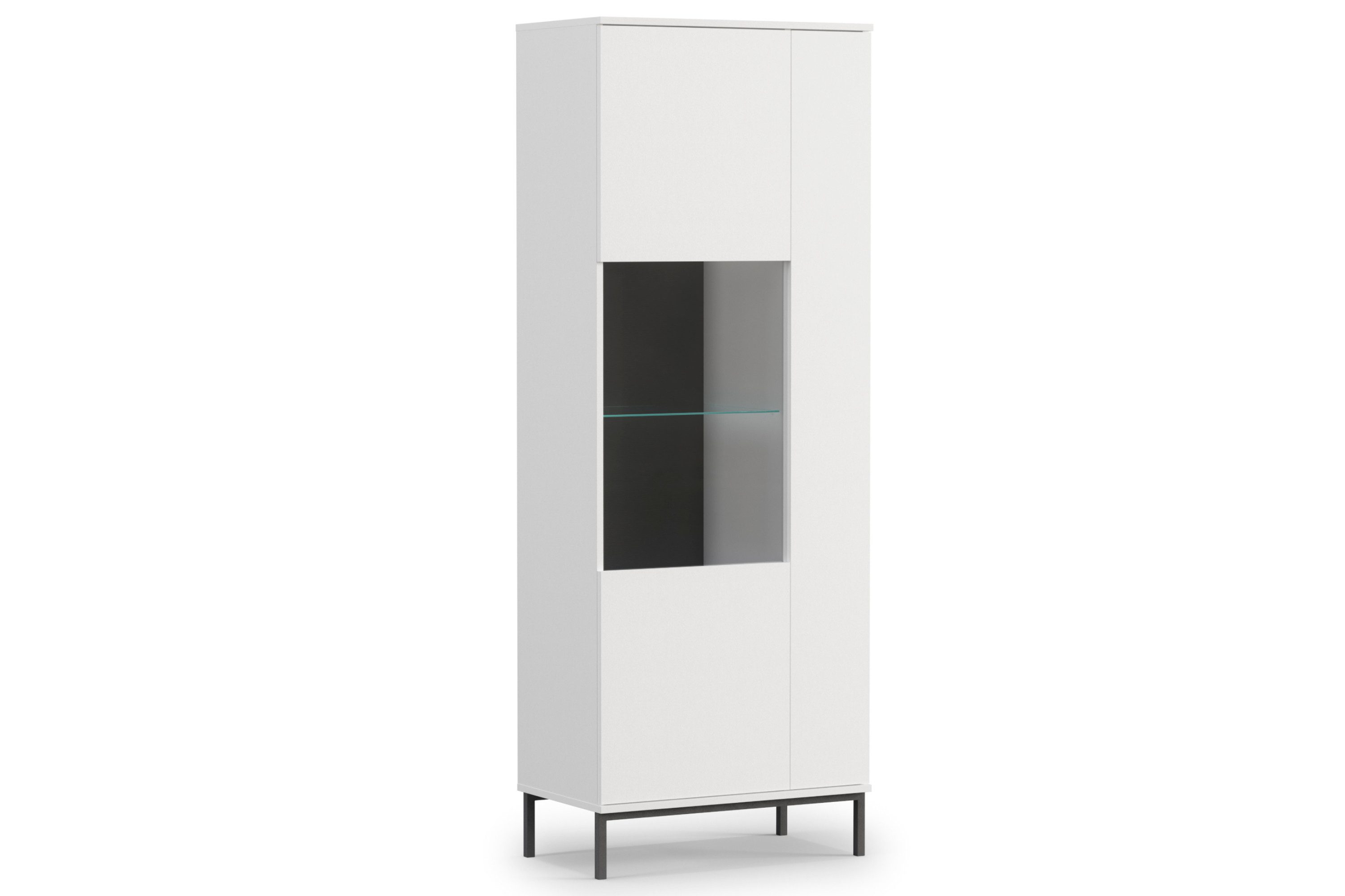 KONSIMO® Glasvitrine ERISTI Vitrine, hergestellt in der EU Standvitrine mit Glasboden, Modern Wohnzimmer, Anrichte, Metallfüße