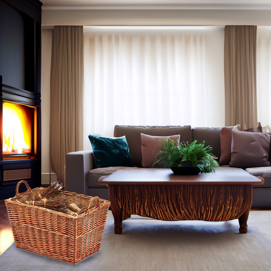 Kobolo Kaminholzkorb Holzkorb aus Weide eckig mit Jutestoff günstig online kaufen