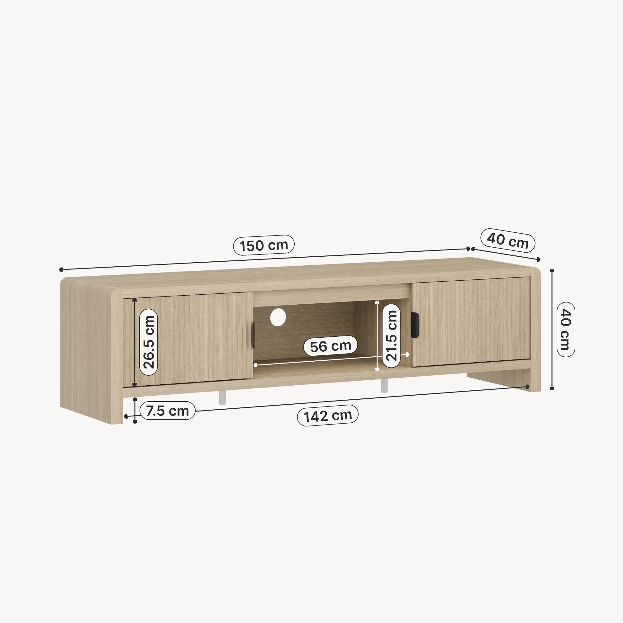 en.casa TV-Schrank »Lukkodso« mit 3 Fächern und 2 Türen 150x40x40 cm Eicheoptik – Bild 5 von 5