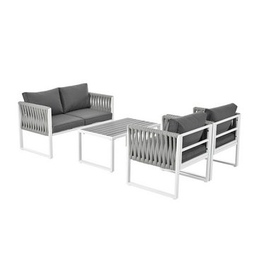 EXTSUD Gartenlounge-Set mit verzinktem Eisenrahmen,Sitzkissen, verstellbare Füße, 4er-Set