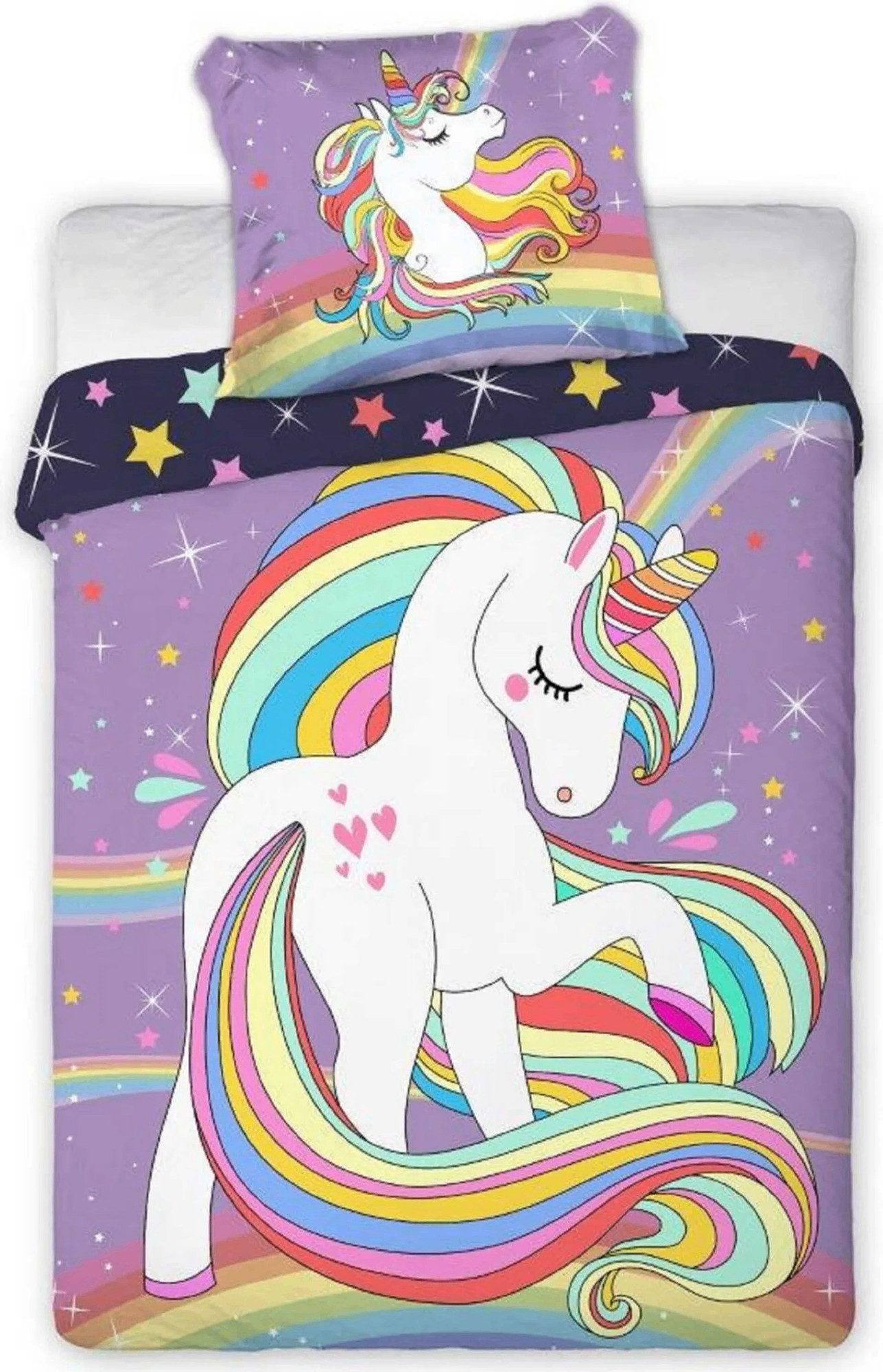 Faro Babybettwäsche Baby Bettwäsche Set Regenbogen Einhorn 2tlg. 100x135 cm 100% Baumwolle, 2 teilig, Langlebig