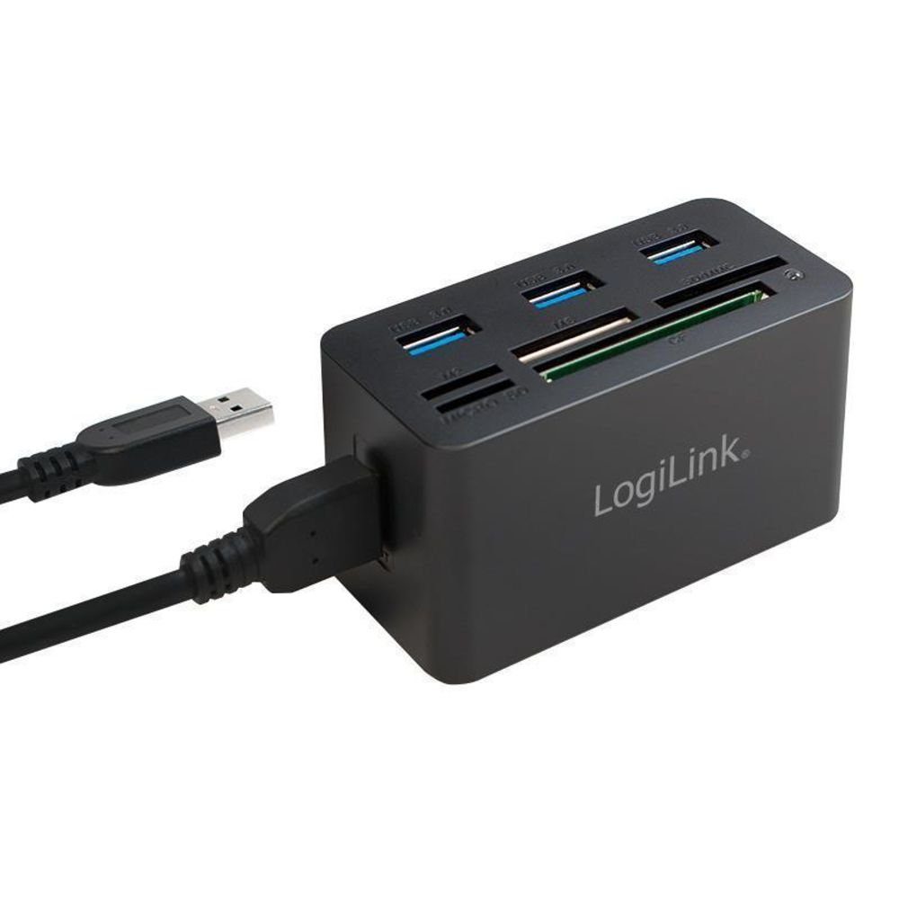 LogiLink Speicherkartenleser, USB 3.0 Hub mit All-in-One Card Reader bis 5 Gbit/s Multikartenleser