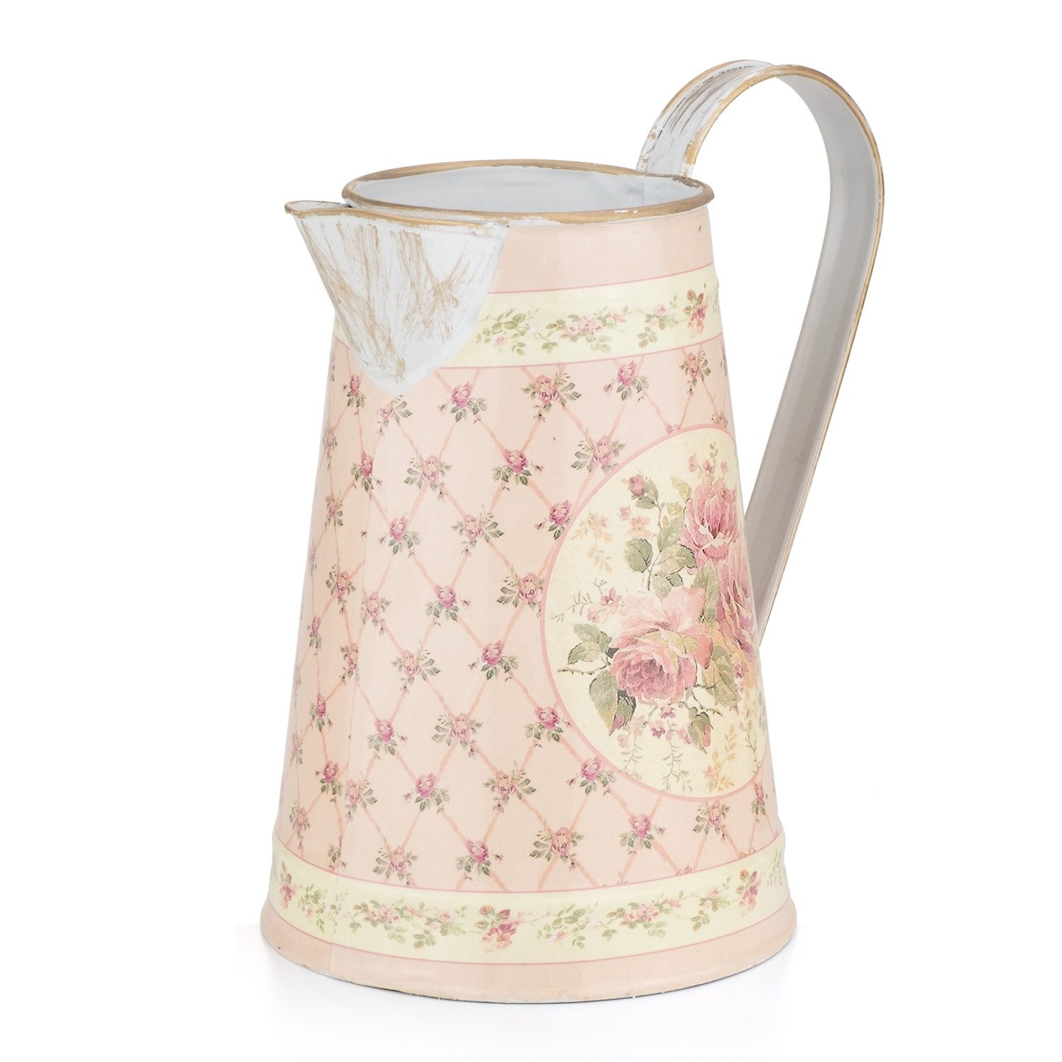 Moritz Gießkanne Gießkanne Zink mit Blütenmotiv Retro Design (Gießkanne), Dekoration Deko Blumentopf Umtopf Trockenblume Topf Übertopf Kanne – Bild 4 von 5