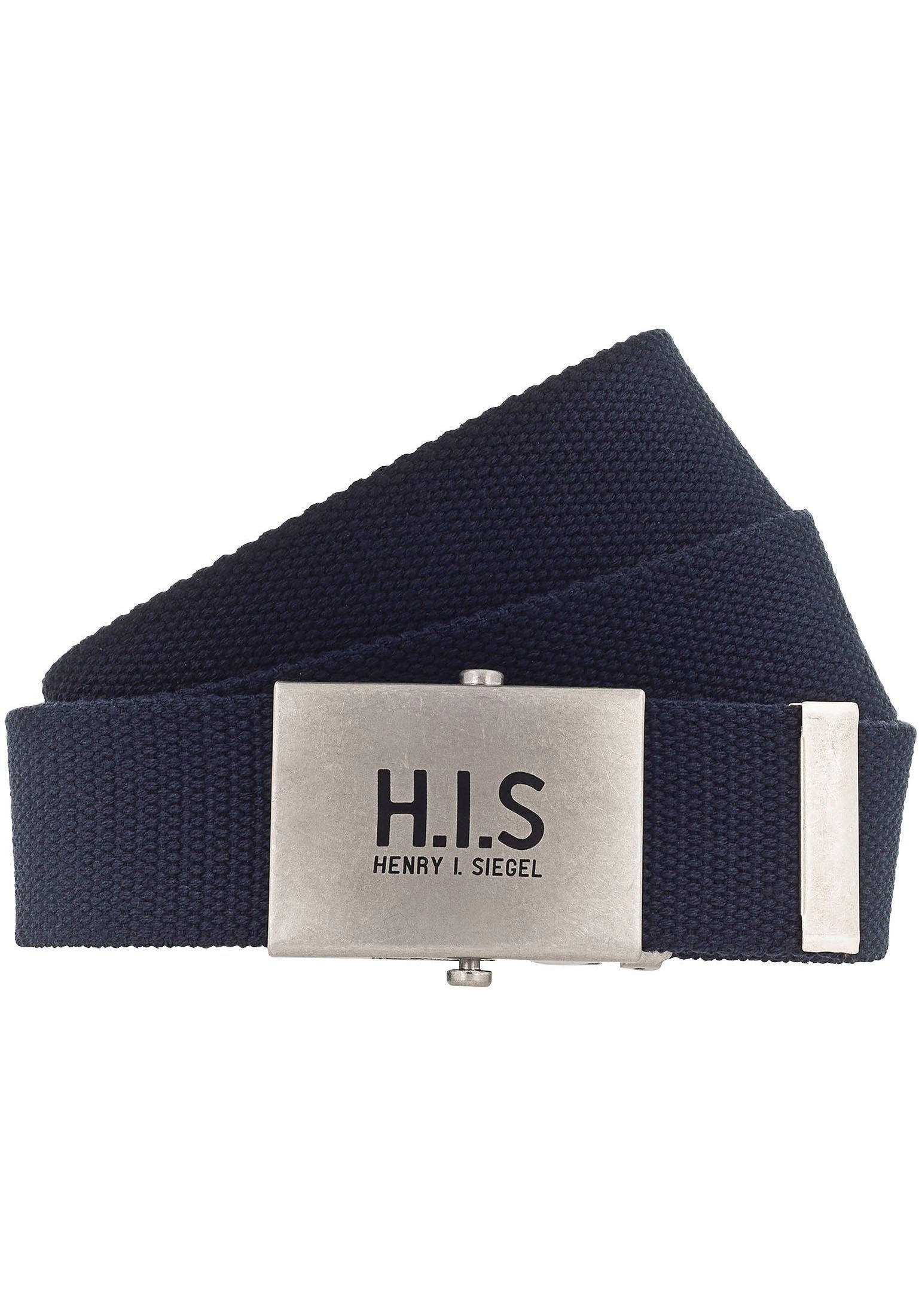 H.I.S Stoffgürtel Bandgürtel mit H.I.S Logo auf der Koppelschließe navy