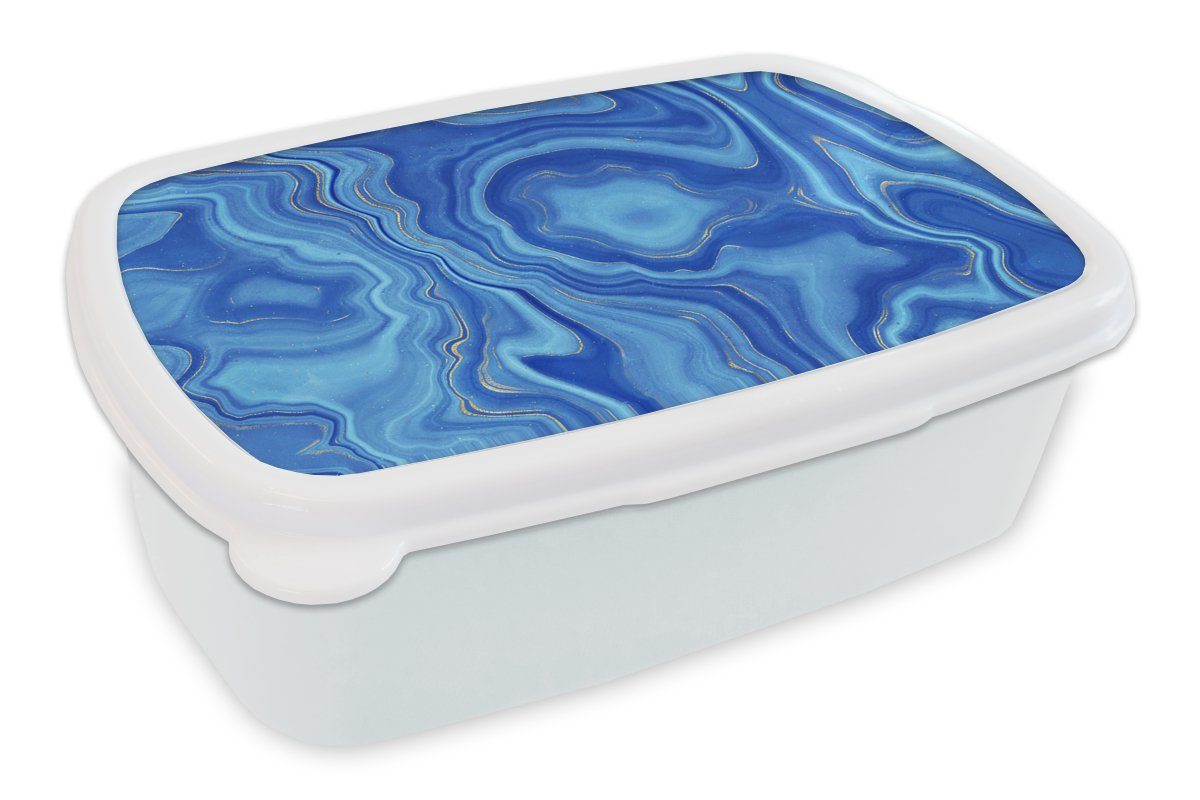 MuchoWow Lunchbox Blau - Achatgeode - Steine - Marmor, Kunststoff, (2-tlg), Brotbox für Kinder und Erwachsene, Brotdose, für Jungs und Mädchen weiß