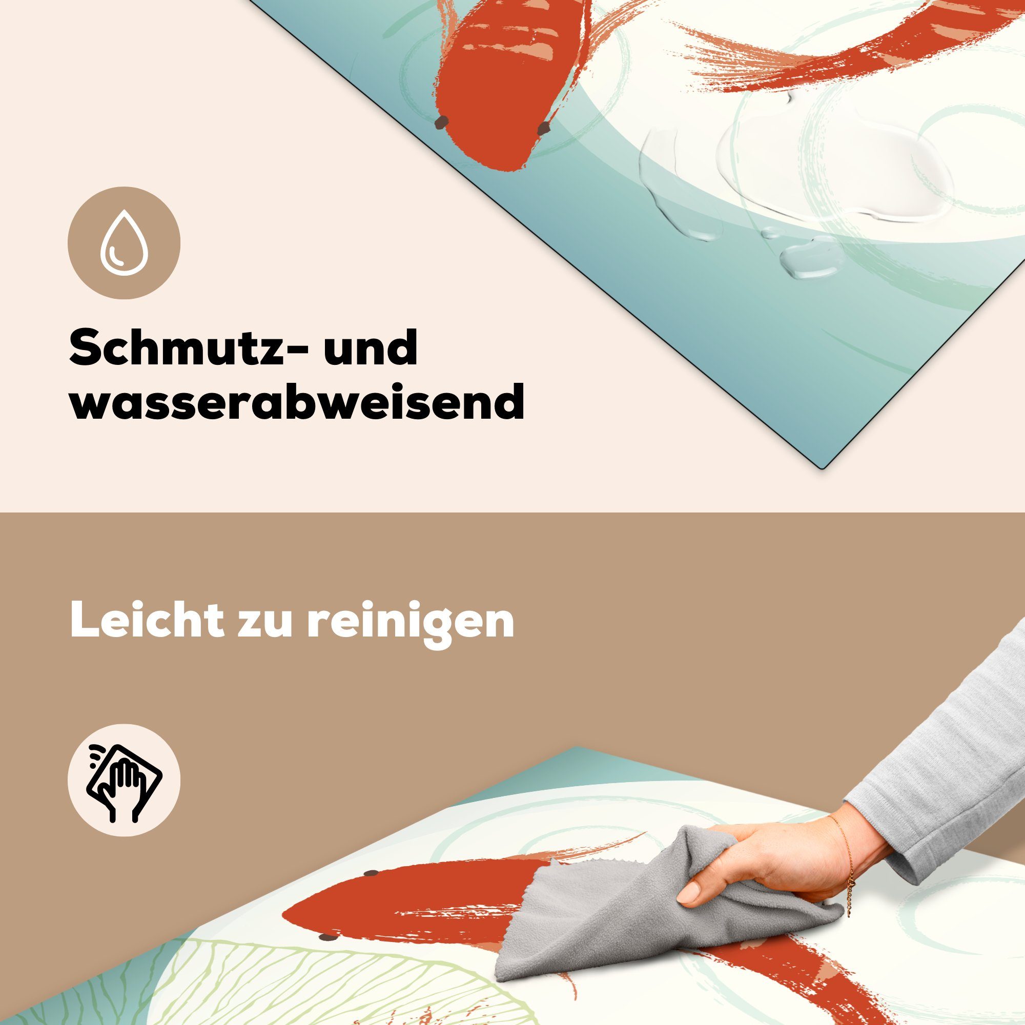 Vinyl, Herdblende-/Abdeckplatte Koi (1 Chinesisch küche - MuchoWow Karpfen, 78x78 Ceranfeldabdeckung, cm, Arbeitsplatte Illustration - tlg), für