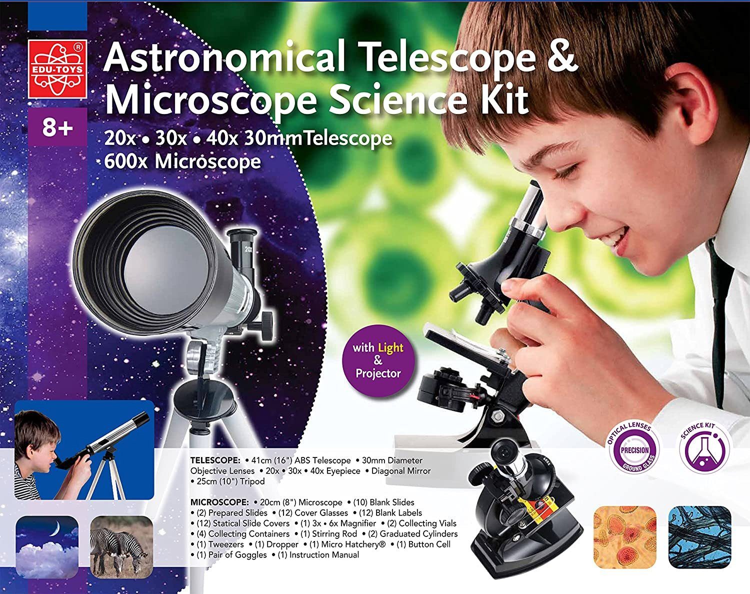 Edu-Toys Teleskop und Mikroskop Set für den Einstieg in Kosmos und Mikrokosmos Kindermikroskop (20x-40x)