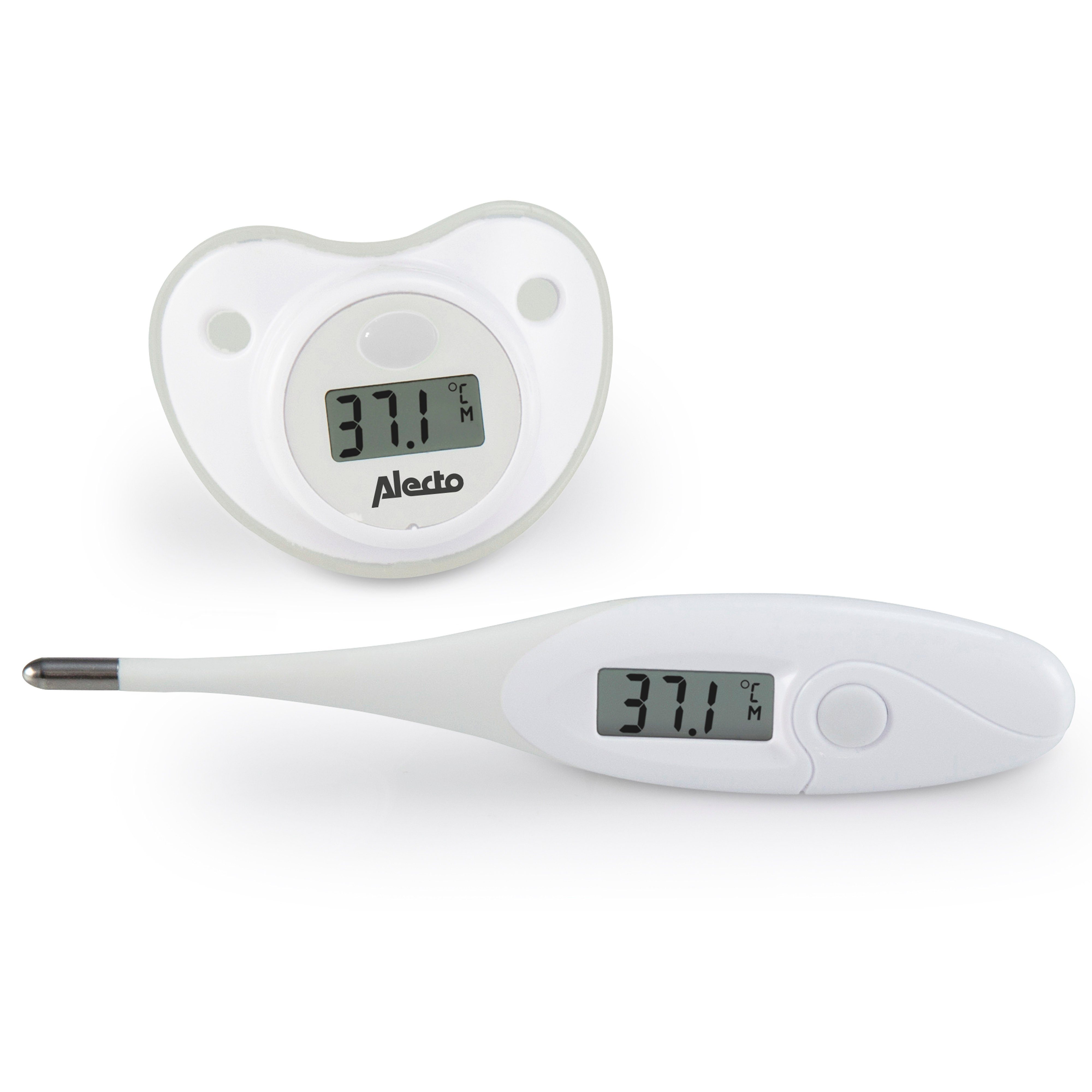 Alecto Fieberthermometer BC-04, 2-tlg., Kinder Thermometer / Schnuller-Thermometer ohne scharfe Kanten/Glas