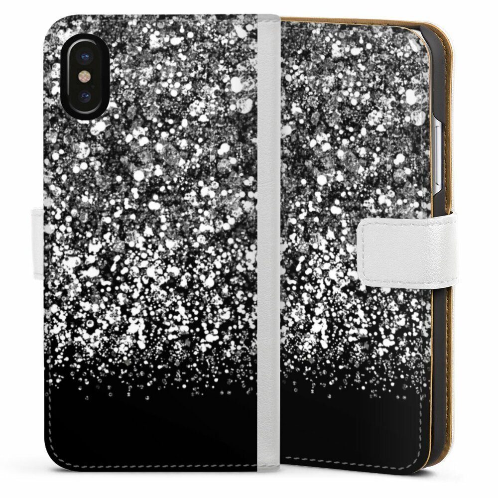 DeinDesign Handyhülle Glitzer Look Schneeflocken Muster Snow Fall Glitter Look, Apple iPhone X Hülle Handy Flip Case Wallet Cover Handytasche Leder