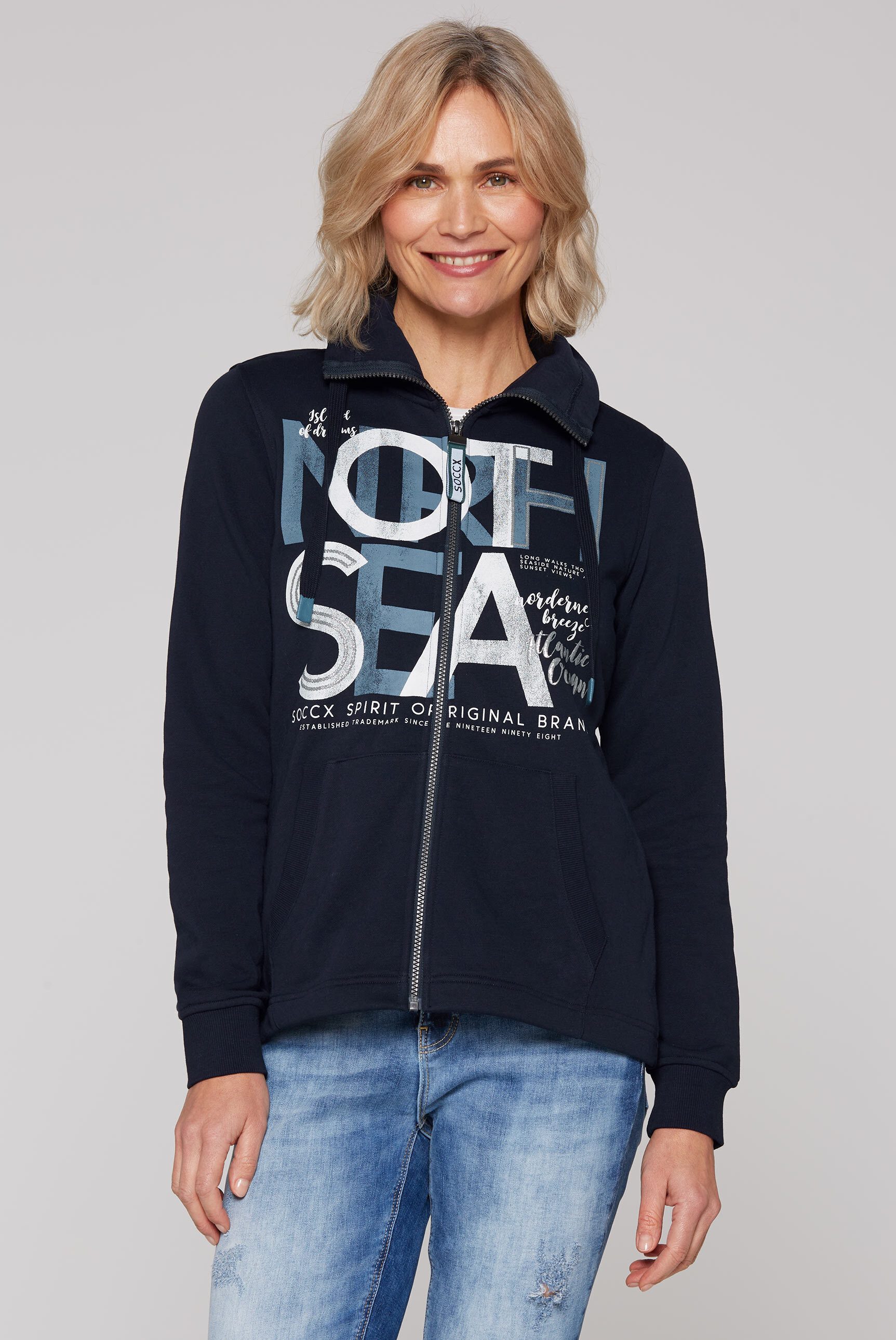 SOCCX Sweatjacke mit Baumwolle, Geteilte Kängurutasche