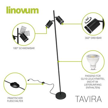 linovum LED Aufbaustrahler TAVIRA Stehlampe schwarz 2er schwenkbar für 2x GU10 Lampen, Leuchtmittel nicht inklusive, Leuchtmittel nicht inklusive