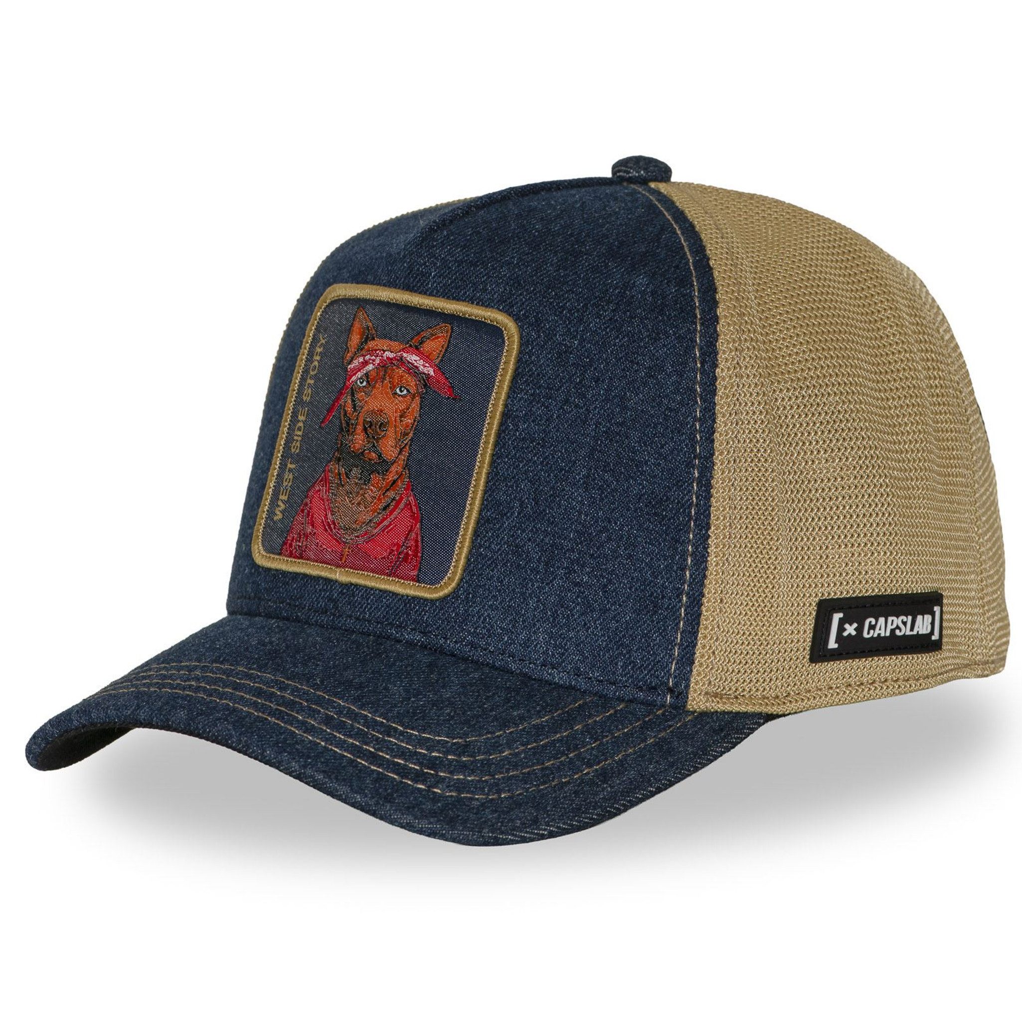 Capslab Trucker Cap CAPSLAB Trucker Cap - FINITIONS PREMIUM WEST SIDE STORY Blue/Beige (Basecap, Basecap, Meshcap, Trucker Kappe)