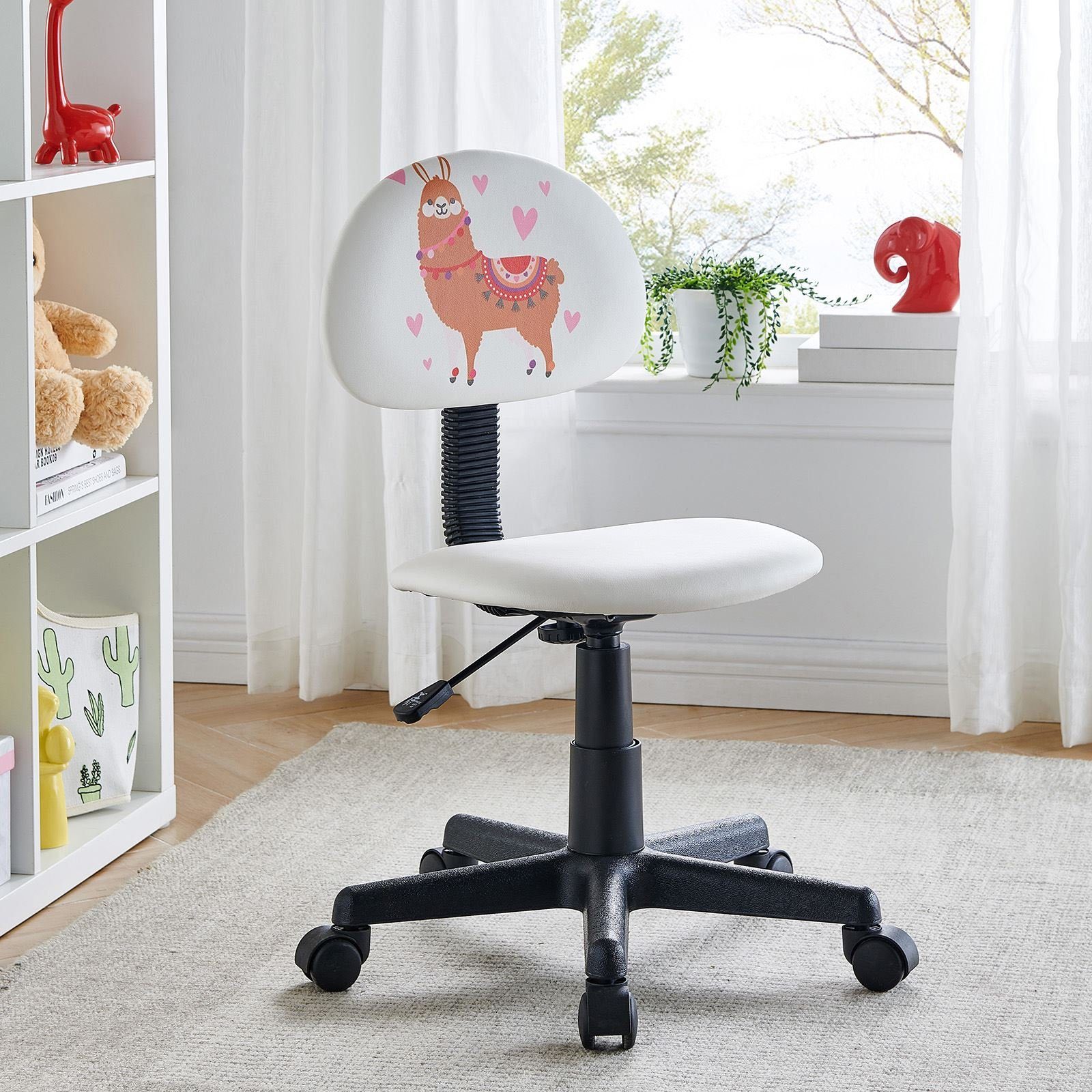 CARO-Möbel Drehstuhl für Bezug weiß mit ALPACA, Kinder Drehstuhl Kunstleder Kinderdrehs höhenverstellbar