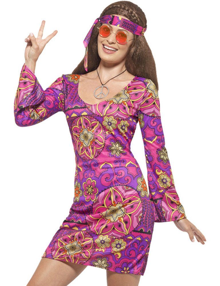 FFF Damen Kostüm Hippie Catsuit bunte Kreise Karneval Fasching 