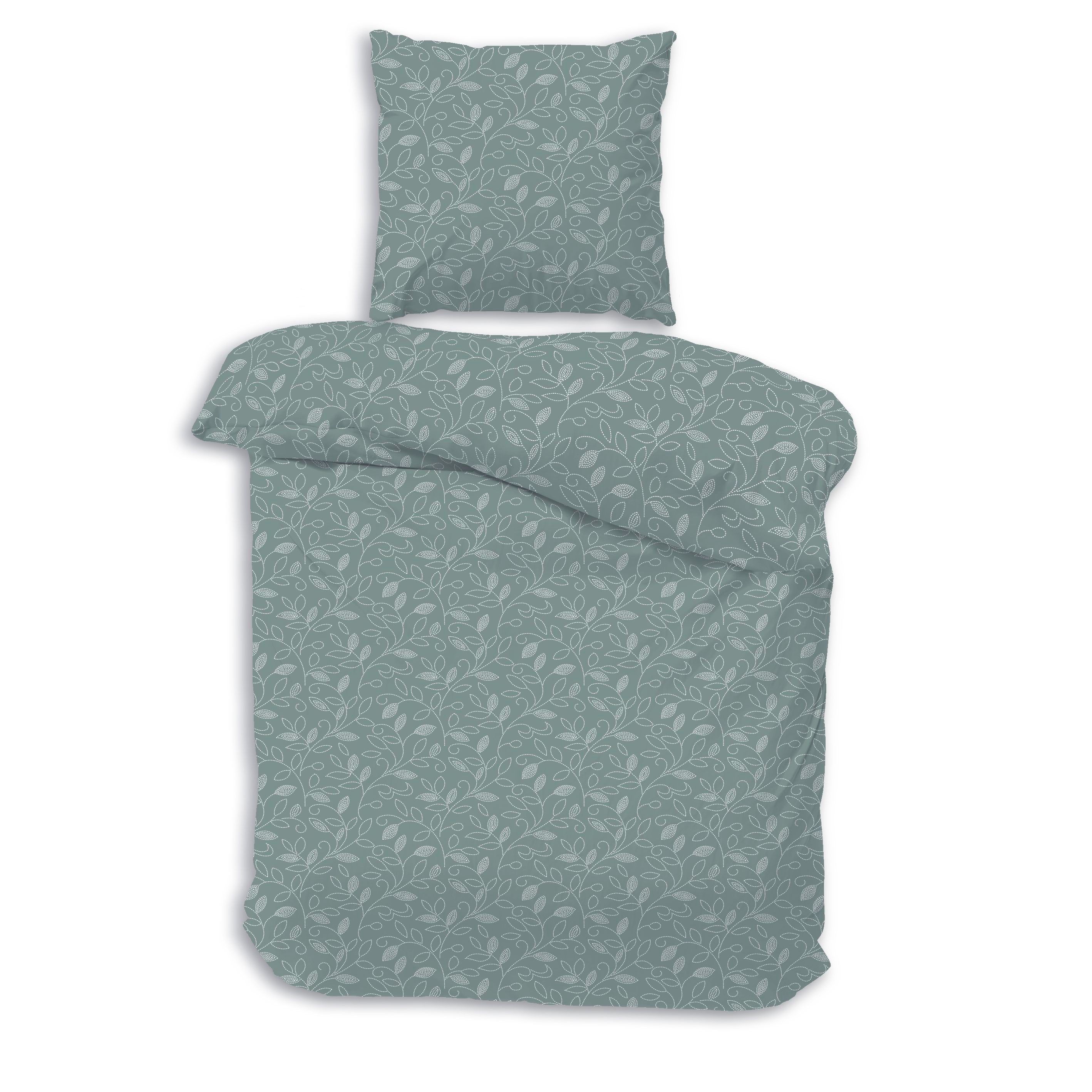 Träumschön Bettwäsche Biber 135x200 oder 155x220 cm - Blumen-Ranke mint oder blau, Biber, 2 teilig, mit Reißverschluss, 100% Baumwolle, kuschelig warm im Winter