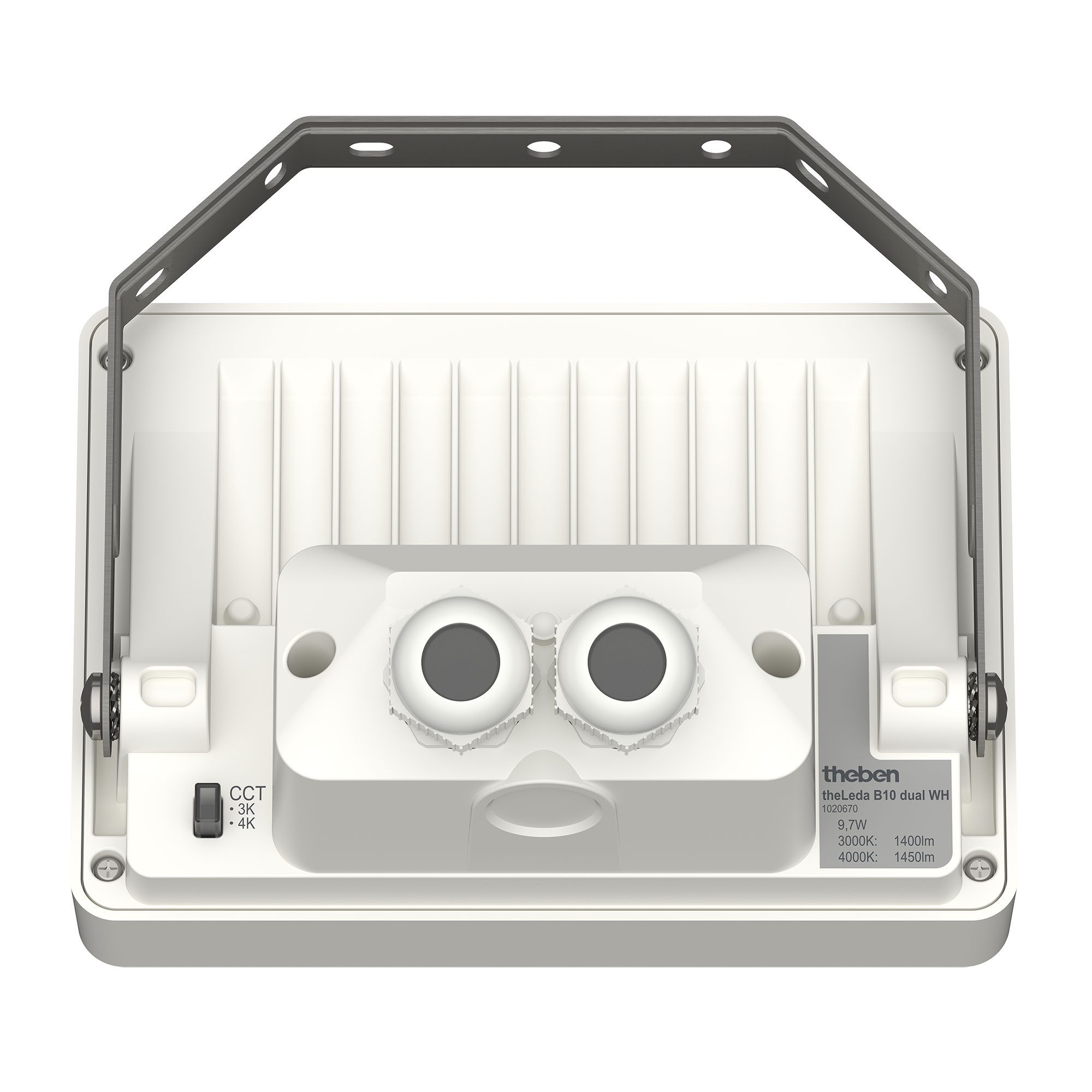 theben LED Flutlichtstrahler theLeda B10 dual WH, 10W LED Außenstrahler, 3000K/4000K umschaltbar, IP65, DarkSky
