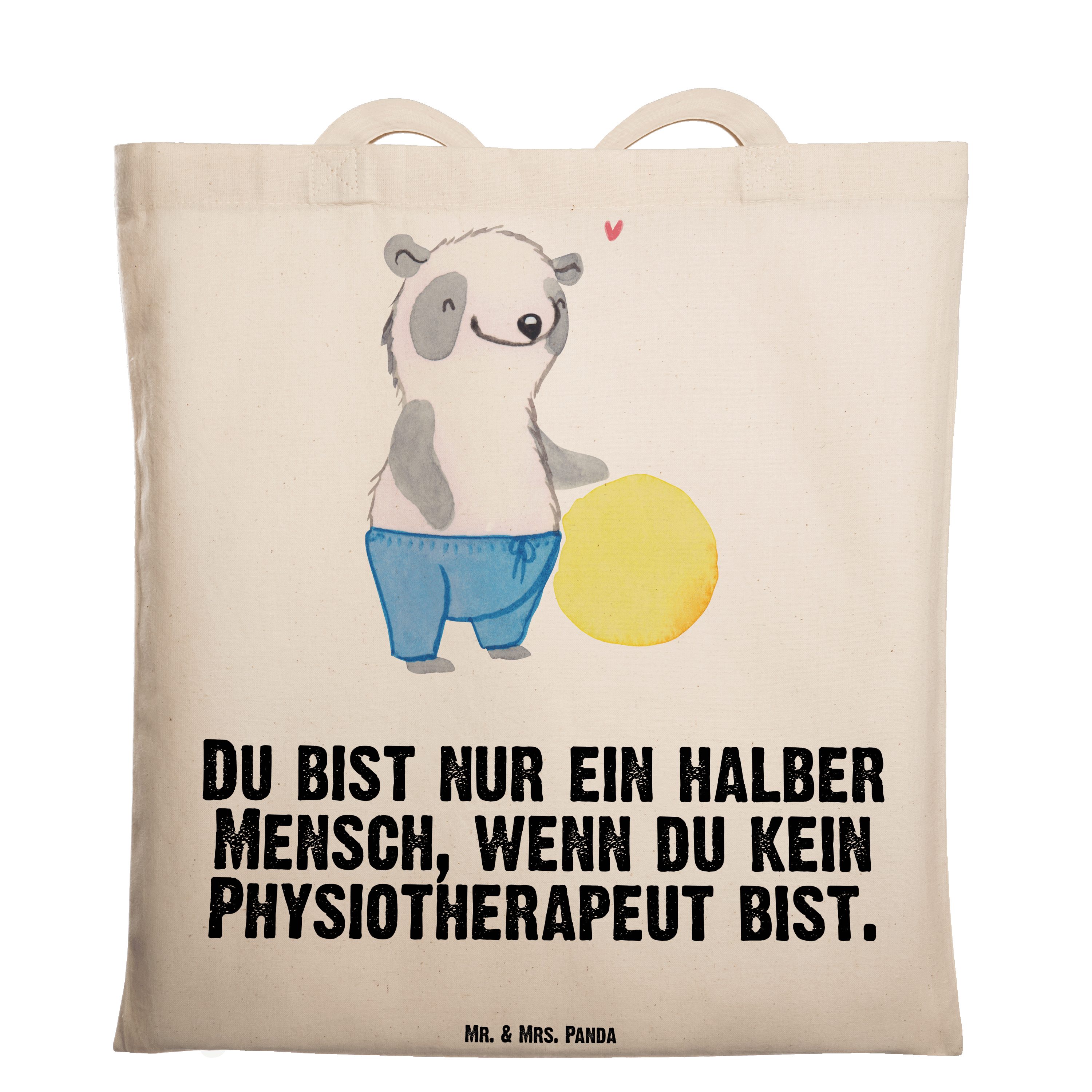 Mr. & Mrs. Physiotherapeut Tragetasche Geschenk, Einkaufstasche, mit - Transparent Be - Panda Herz (1-tlg)