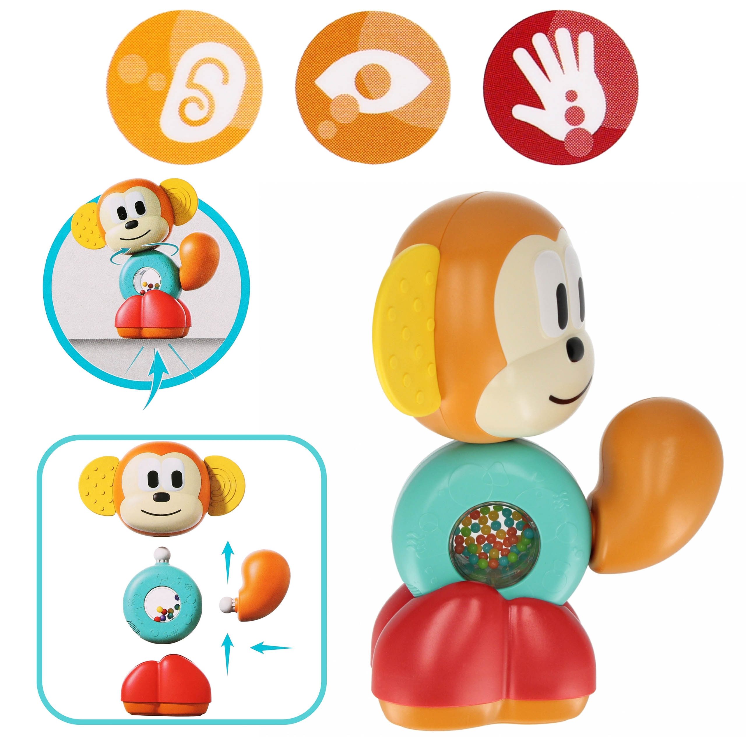 BAM BAM Beißring-Rassel Bam Bam Affenrassel Beißring, sensorisches Spielzeug, 12m+
