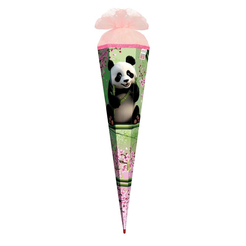 Roth Schultüte Panda 85 cm eckig, Organzaverschluss Glitzerborte Tiere