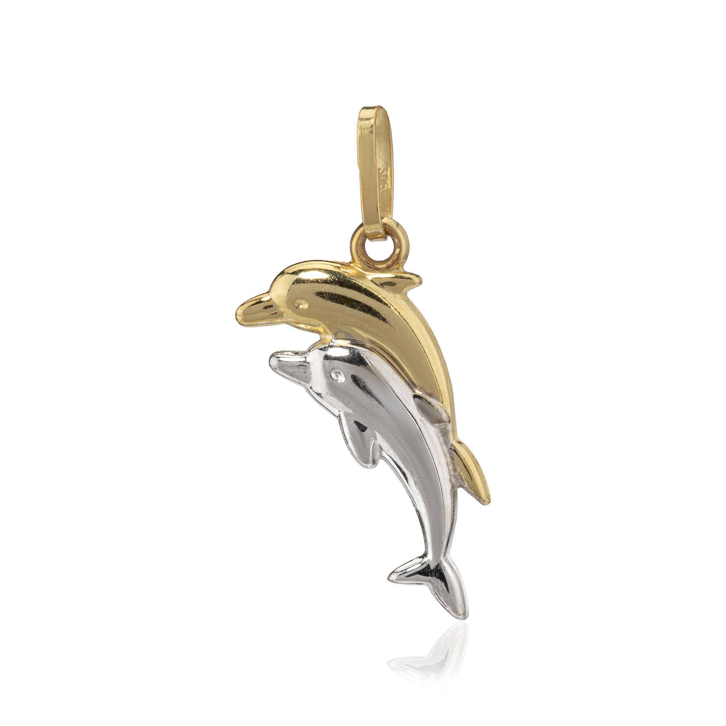 glänze Kettenanhänger 375 Delfinen Gold NKlaus Gelb klein Kettenanhänger